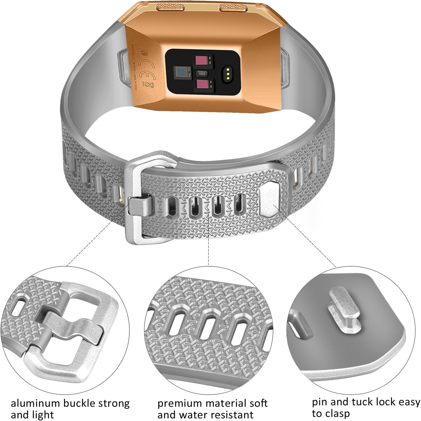 6 Pack Sport Bands Compatible with Fitbit Ionic Bands for Women Men, Replacement Soft Silicone Wristbands Rose Gold, Silver, Gold, Black, Gray, Slate, Small  Tobfit   