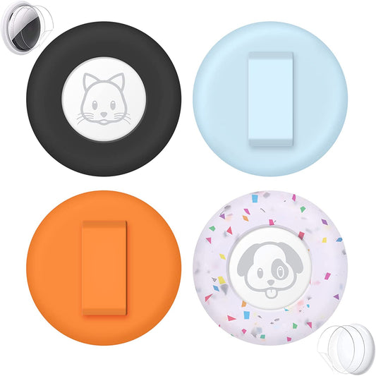 Airtag Cat Collar Holder (4 Pack), Small Air Tag Cat Collar Holder, Silicone Pet Collar Case for Apple Airtag Compatible with Cat Dog Pet Collar within 3/8 Inch - Small - Black,Blue,Orange,Floral  Rubor   