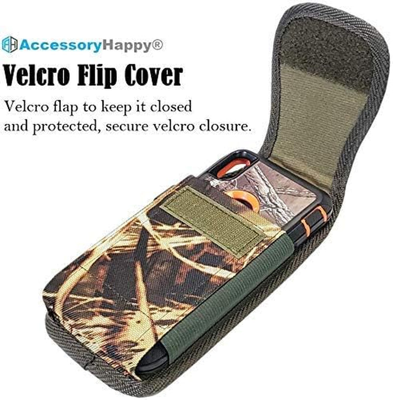 AH Hunting Tree CAMO Nylon Phone Holster W/Belt Loop, for Android Moto Iphone 11 Pro Max XS Max Iphone 8 Plus,6S+ 6 Plus, Oneplus 6T Pouch Holster Holder Bag Waist Carrying Fits Thick Case (Large)  AccessoryHappy   