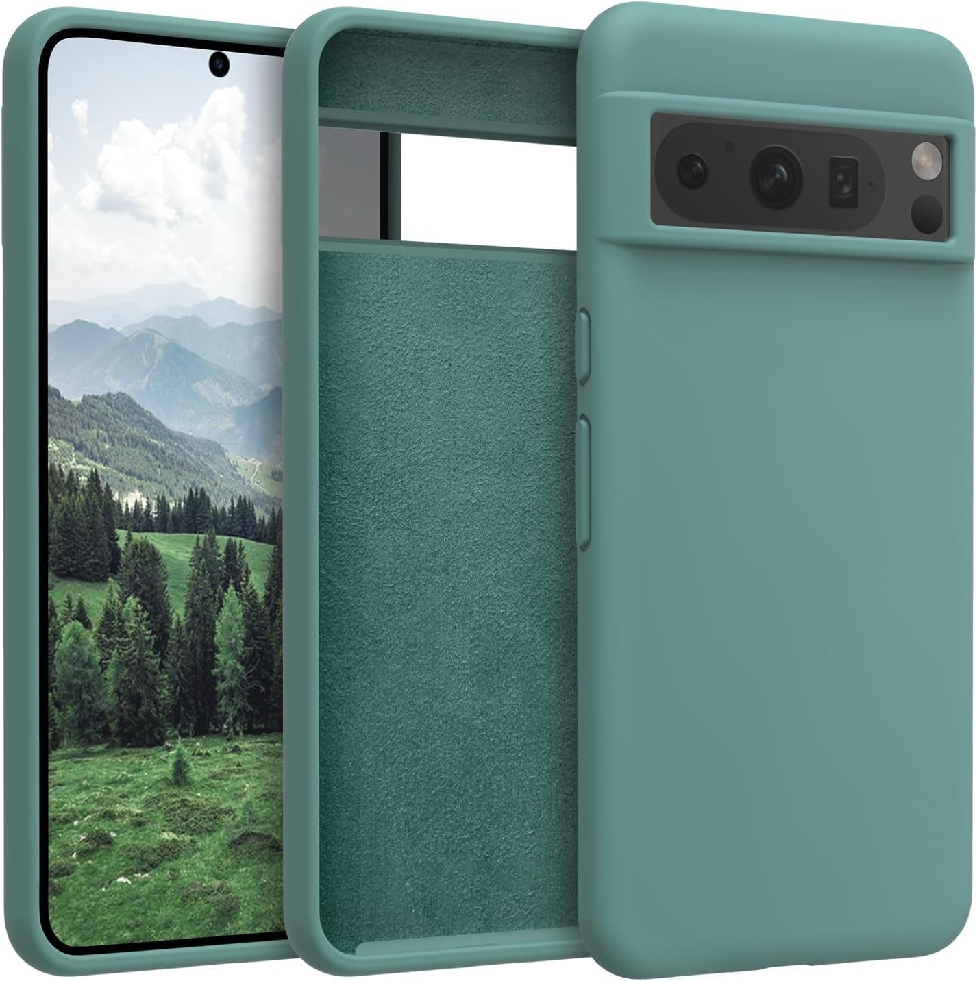 OTOFLY Designed for Pixel 8 Pro Case, Silicone Shockproof Slim Thin Phone Case for Google Pixel 8 Pro 6.7 Inch (Apricot)  OTOFLY Direct Pine Green  