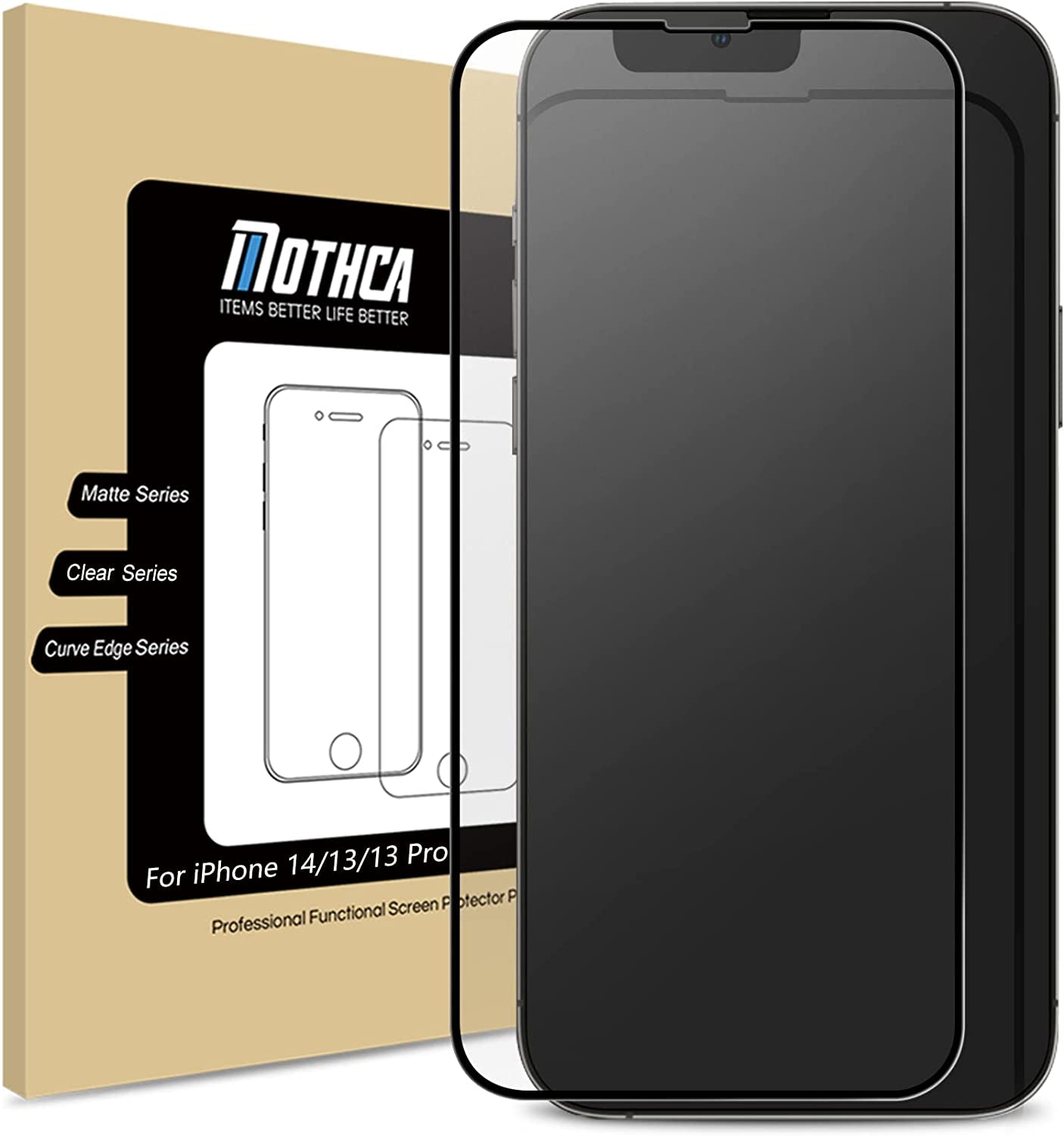 Mothca Matte Glass Screen Protector for Iphone14/Iphone 13/13 Pro 6.1-Inch Anti-Glare/Anti-Fingerprint Tempered Glass Film Full Screen Case Friendly Bubble Free for Iphone 14/13/13 Pro Smooth as Silk  Mothca   