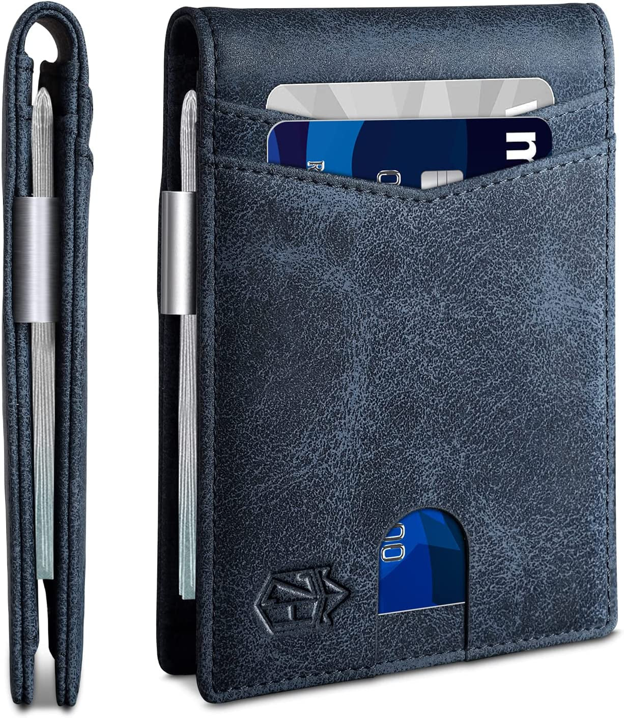 Zitahli Slim Wallet for Men-Leather Money Clip Mens Wallets-Rfid Blocking Front Pocket Bifold Wallet-Minimalist Credit Card Holder with Gift Box  Zitahli Crazy Horse Blue  