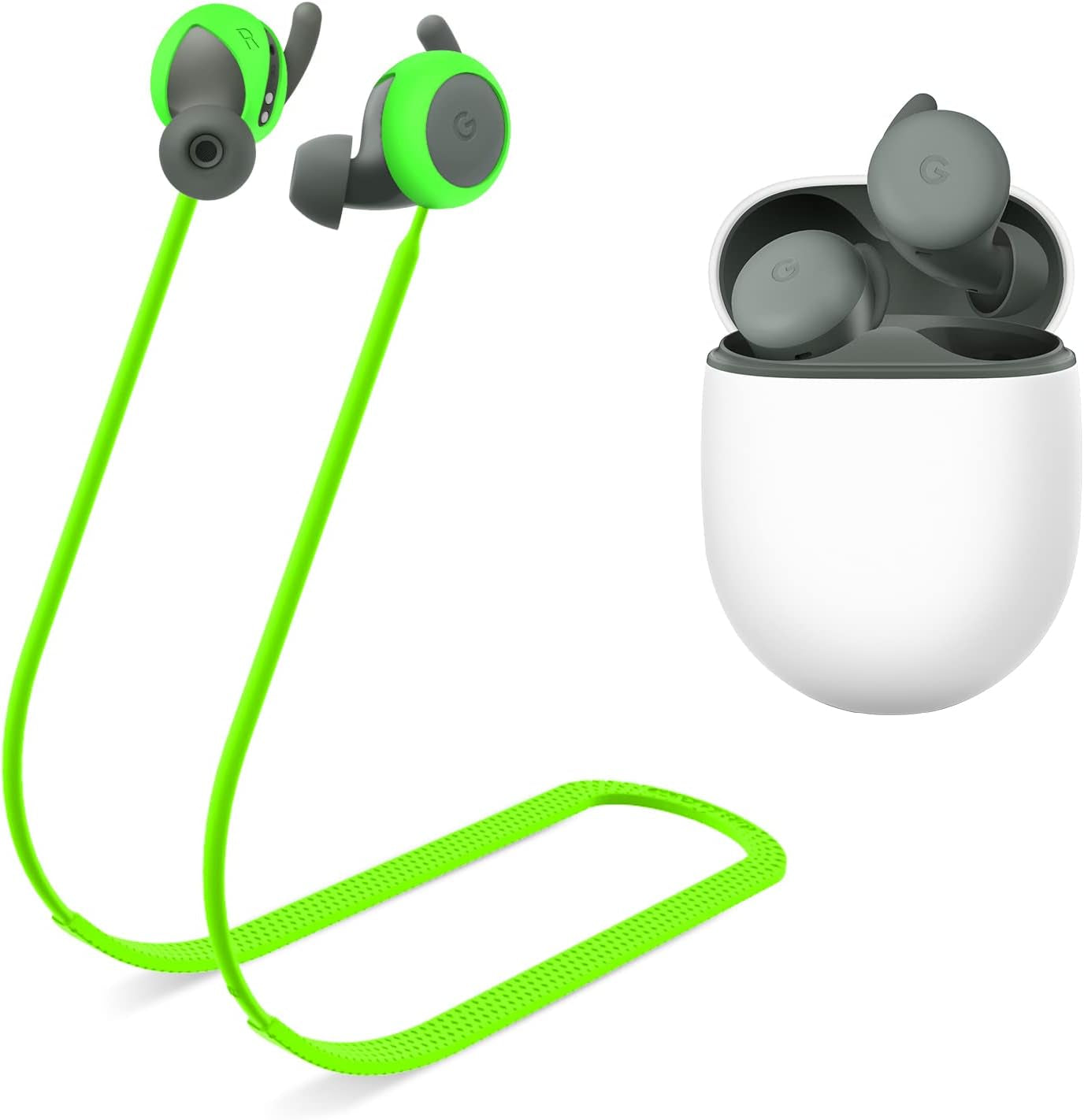 WOFRO Anti-Lost Strap for Google Pixel Buds A-Series Earbuds, Sports Soft Silicone Lanyard Accessories Compatible with Google Pixel Buds A-Series Wireless Earbuds Neck Rope Cord (Black)  WOFRO fluorescent green  