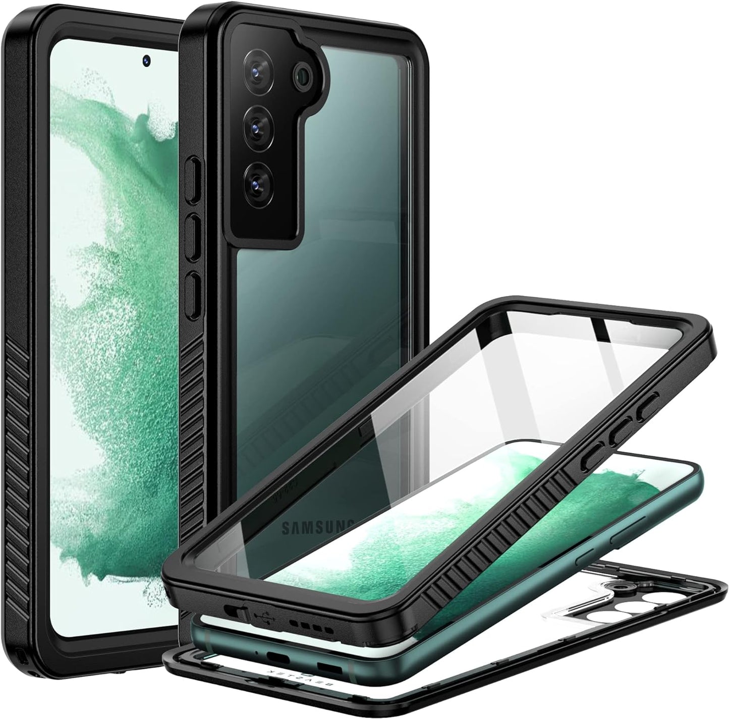 BEASTEK for Samsung Galaxy S22 Waterproof Case, FSN Series, Shockproof Underwater IP68 Case with Built-In Screen Protector Full Body Protective Cover, for Galaxy S22 6.1 Inch (Black)  BEASTEK Clear Galaxy S22 Plus 