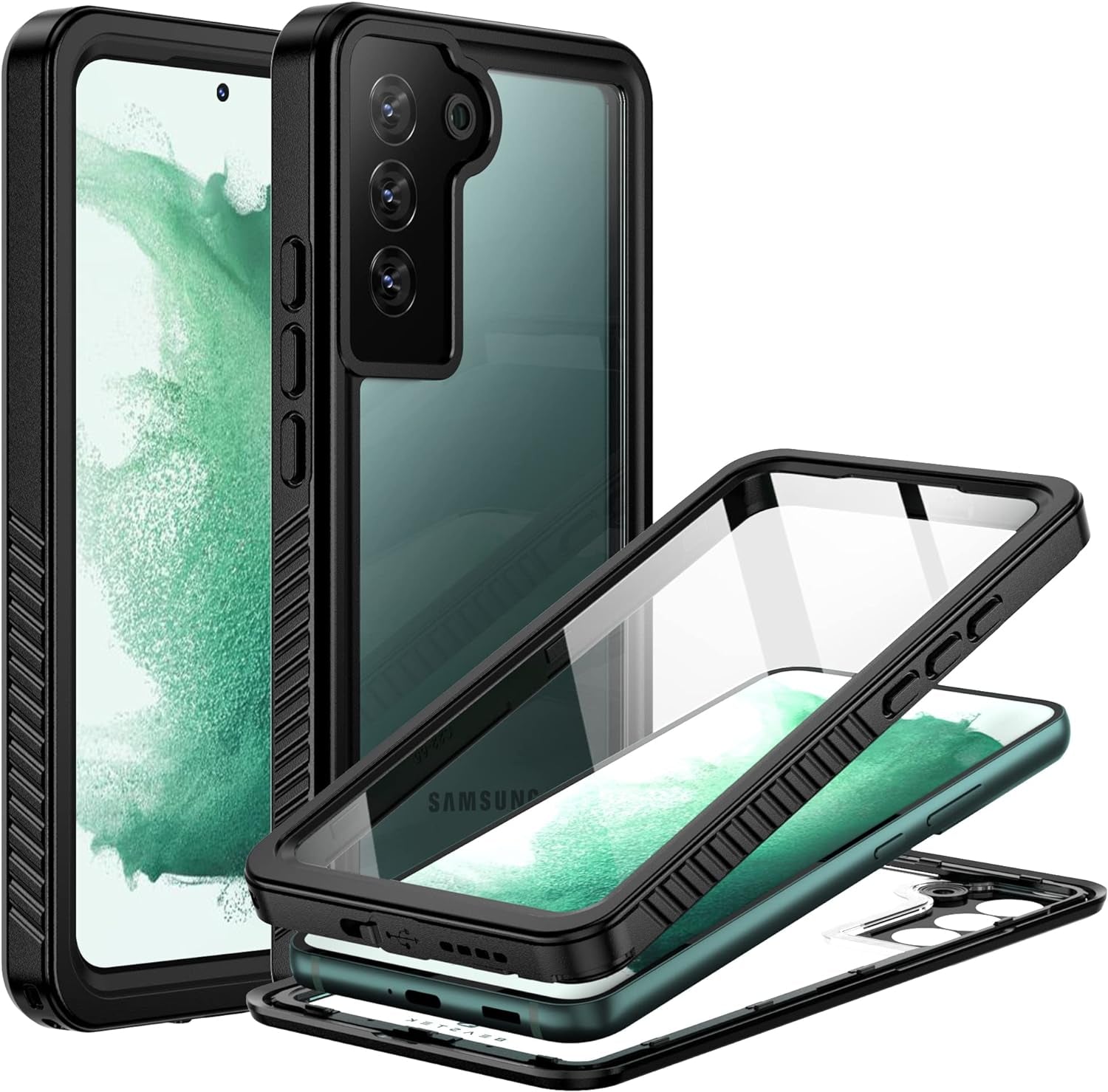 BEASTEK for Samsung Galaxy S22 Waterproof Case, FSN Series, Shockproof Underwater IP68 Case with Built-In Screen Protector Full Body Protective Cover, for Galaxy S22 6.1 Inch (Black)  BEASTEK Clear Galaxy S22 Plus 