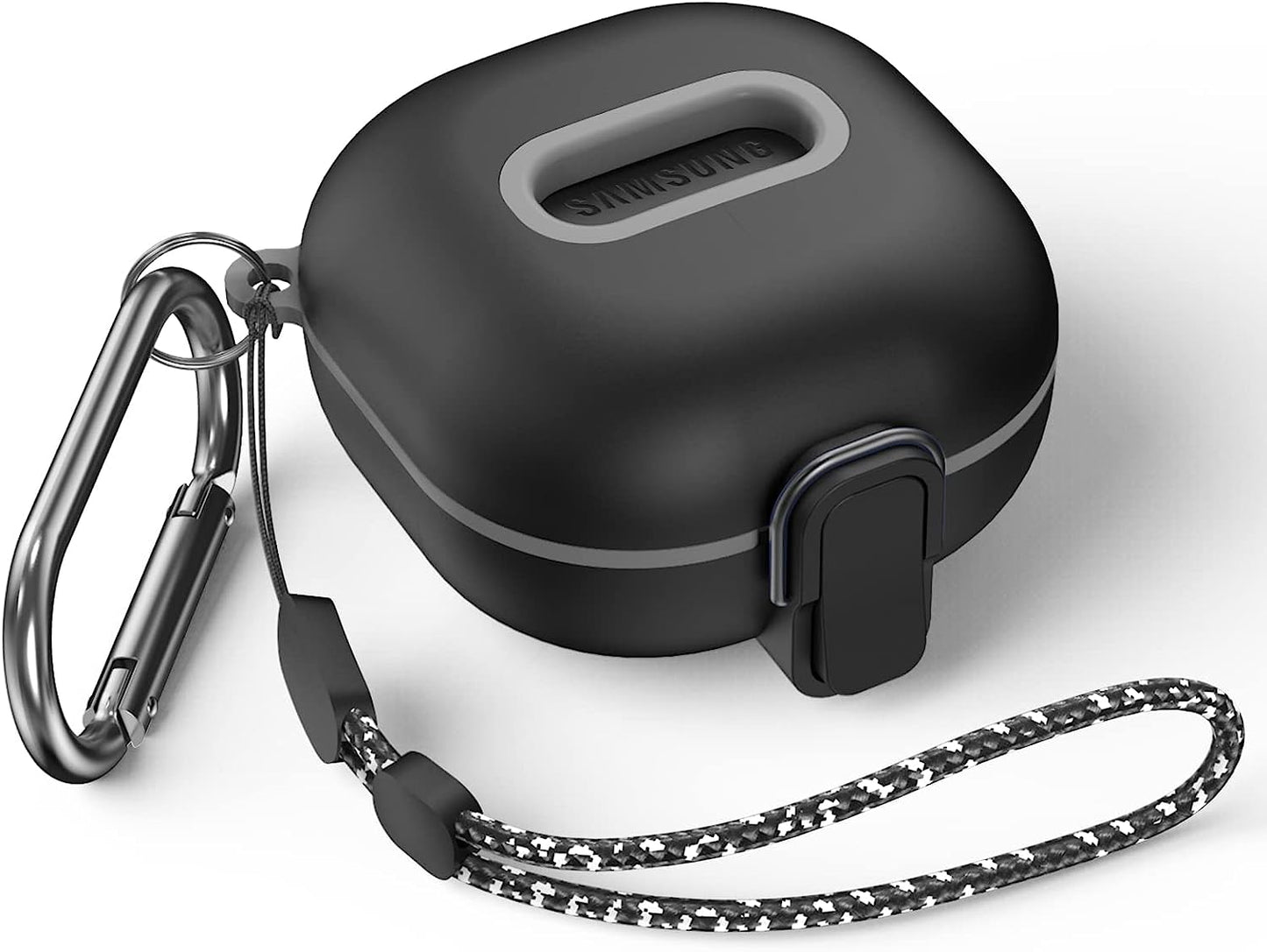 Secure Lock Case for Samsung Galaxy Buds 2 Pro/Galaxy Buds 2/Galaxy Buds Pro/Galaxy Buds Live, WOFRO Shock-Absorbing Protective Cover TPU Hard Shell with Lanyard and Keychain[One-Click Pop] (Purple)  WOFRO Black  