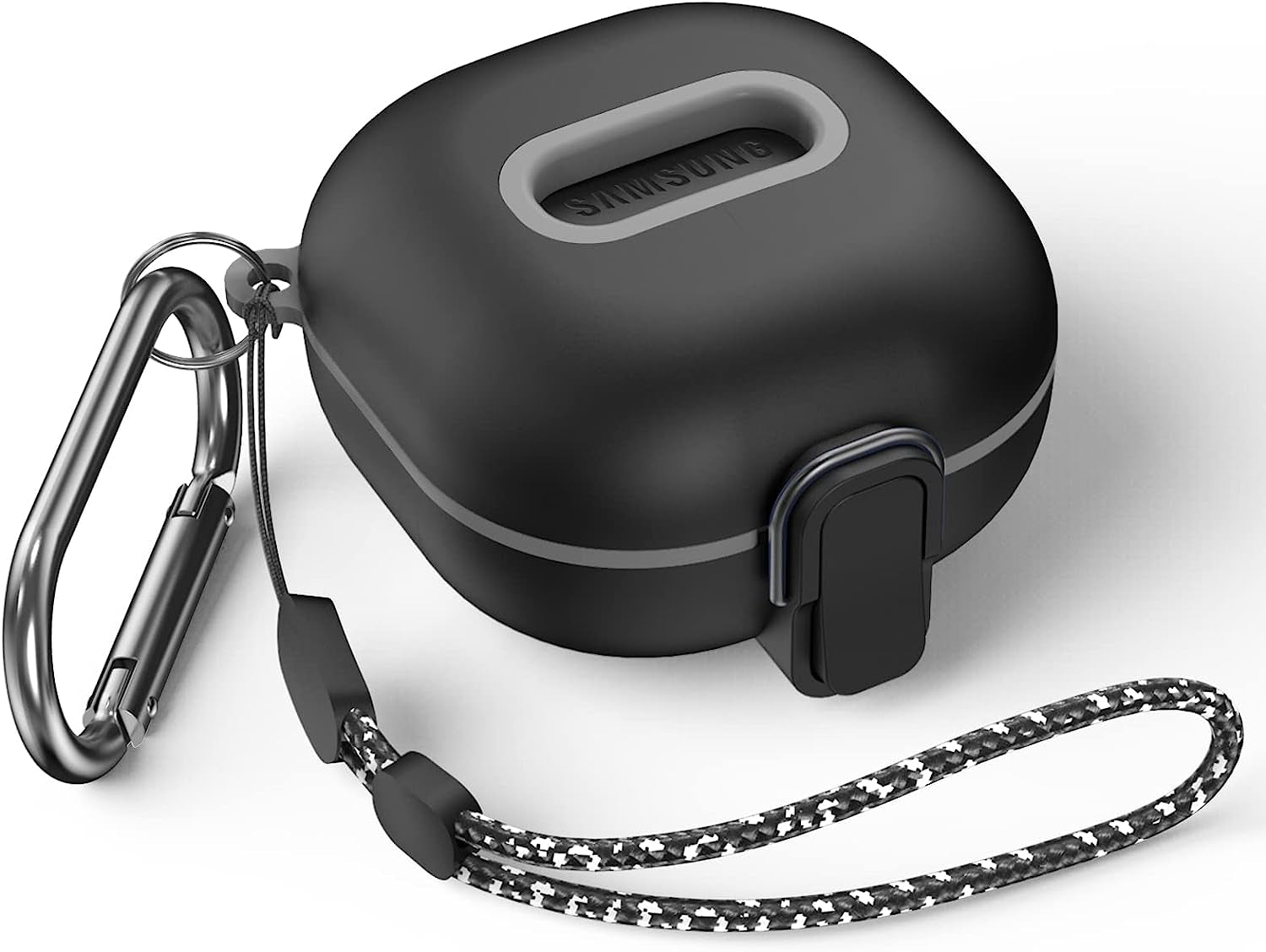 Secure Lock Case for Samsung Galaxy Buds 2 Pro/Galaxy Buds 2/Galaxy Buds Pro/Galaxy Buds Live, WOFRO Shock-Absorbing Protective Cover TPU Hard Shell with Lanyard and Keychain[One-Click Pop] (Purple)  WOFRO Black  