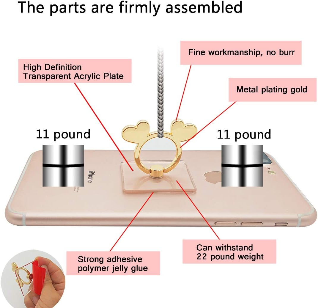 The Garnish Transparent Cell Phone Ring Holder-(2 Pack) 360 Degree Rotation Gold Phone Ring Holder Clear Stand Finger Ring Kick-Stand Compatible Various Mobile Phones or Phone Cases  winnefun   