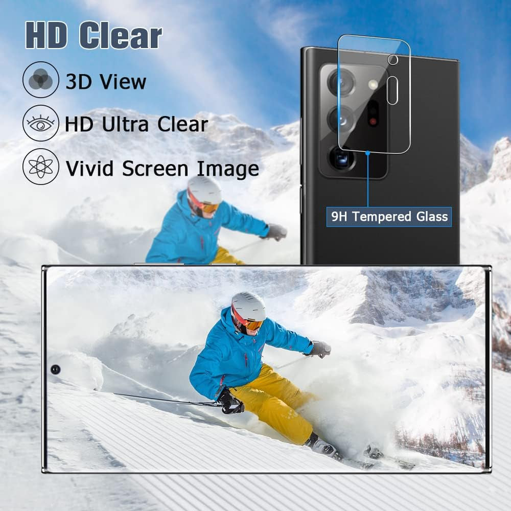 [2+2 Pack] Galaxy S20 Ultra Screen Protector and Camera Lens Protector,Fingerprint Unlock,3D Full Coverage,For Samsung Galaxy S20 Ultra (6.9 Inch) 9H Hardness Tempered Glass Screen Protector  OuYteu   