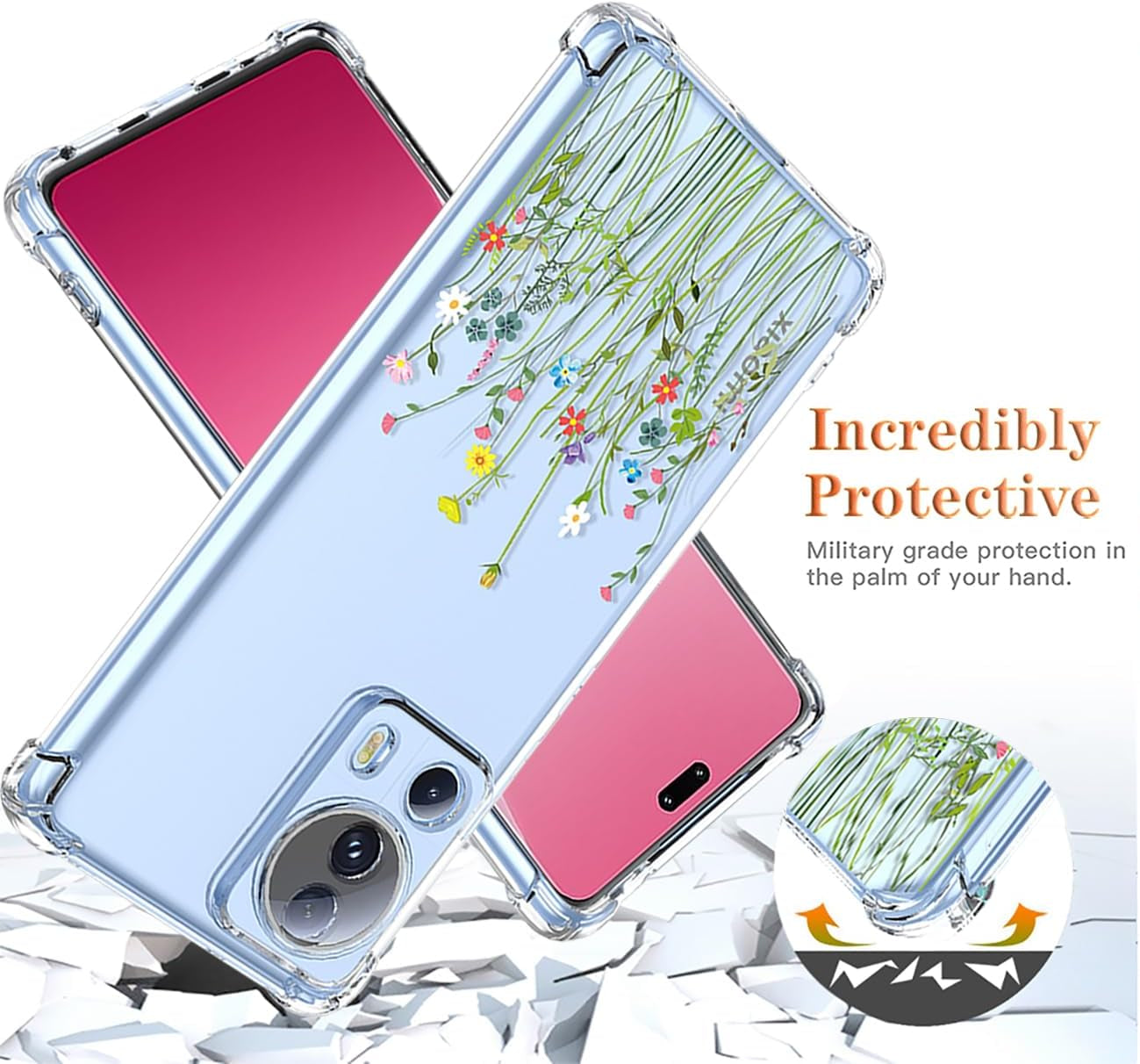 GTBDEKI Phone Case for Xiaomi 13 Lite Case, Xiaomi Civi 2 2209129SC Case, Clear Case with Flower Garden Patterns Protective Phone Cover for Xiaomi 13 Lite Flower Bouquet  GTBDEKI   