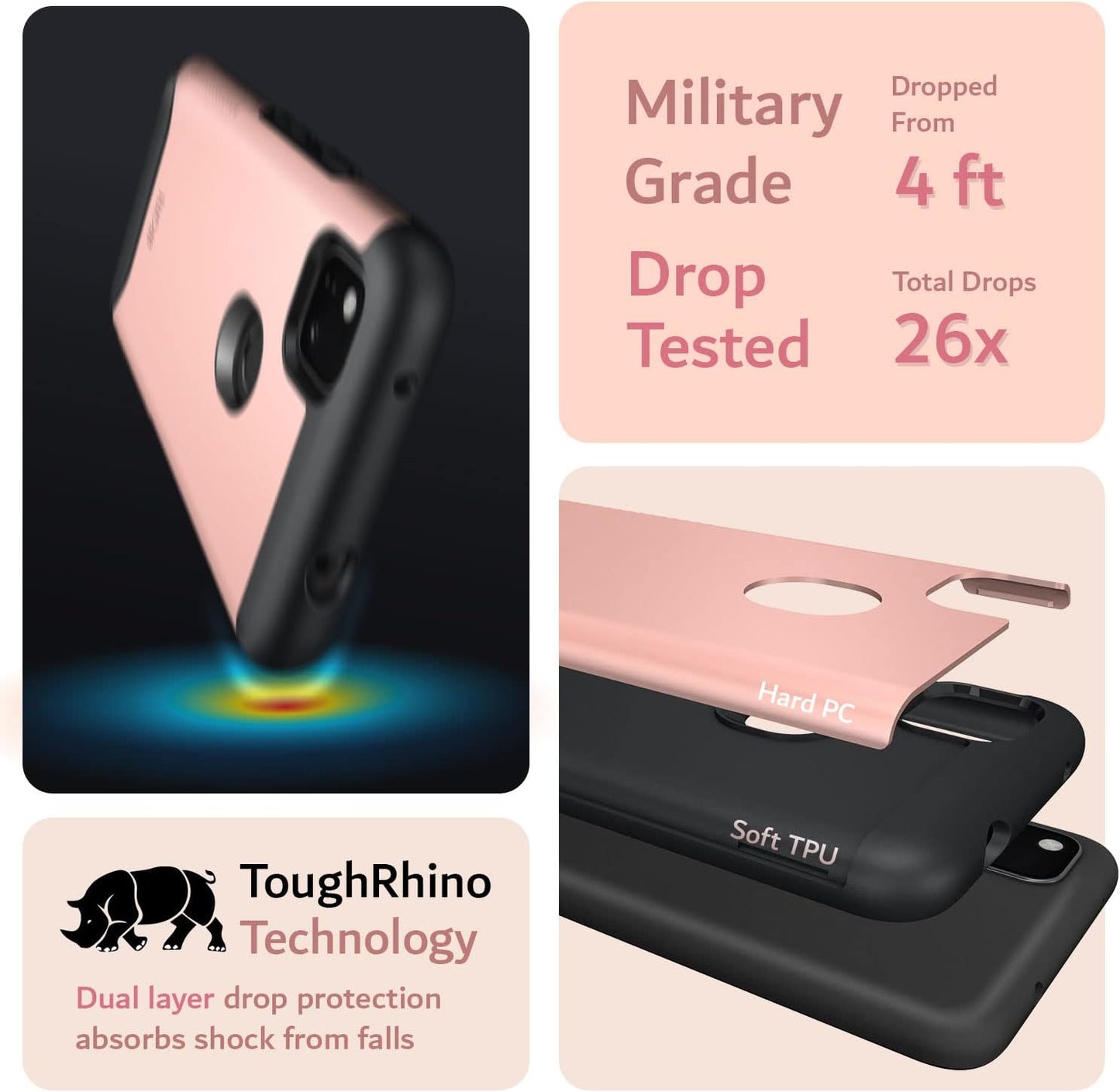 TUDIA Dualshield Designed for Google Pixel 4A Case, [Merge] Shockproof Dual Layer Military Grade Drop Protection Slim Protective Case Cover - Rose Gold  TUDIA   