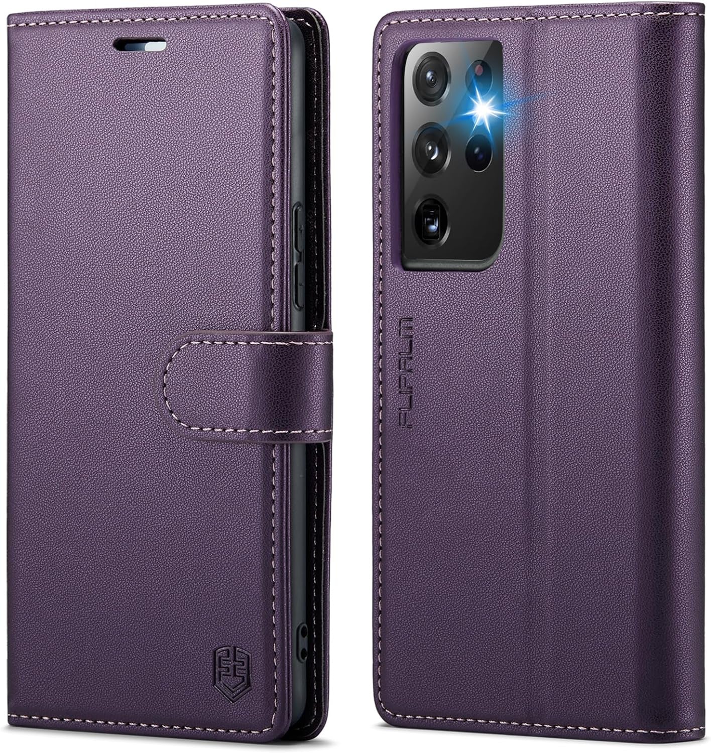 FLIPALM for Samsung Galaxy S21 Ultra Wallet Case with RFID Blocking Credit Card Holder, PU Leather Folio Flip Kickstand Protective Shockproof Cover Women Men for Samsung S21 Ultra Phone Case(Black)  FLIPALM Purple  