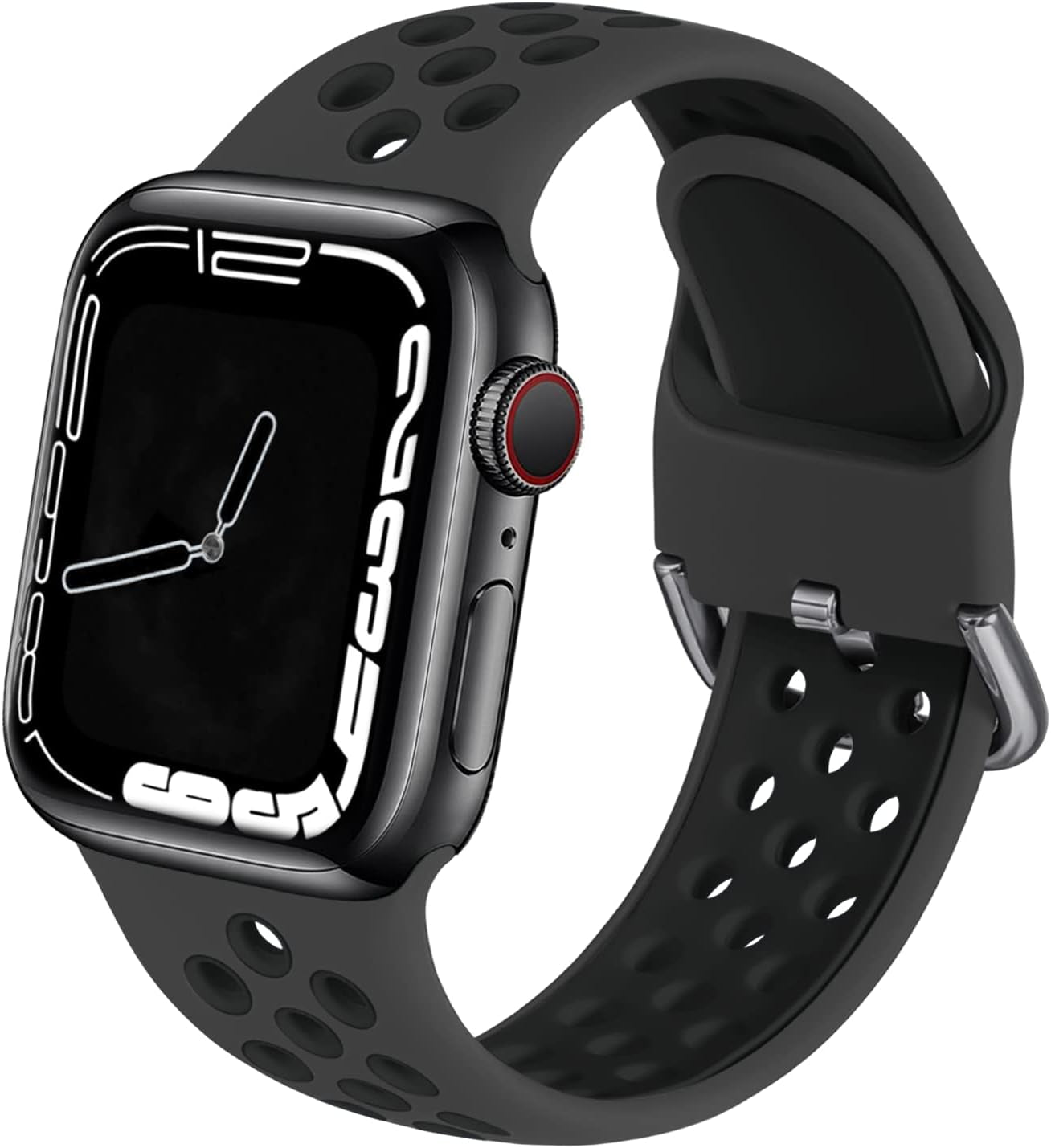 Muranne Sport Band Compatible with Apple Watch 38Mm 40Mm 41Mm 42Mm 44Mm 45Mm 49Mm for Women Men, Sport Breathable Soft Silicone Replacement Strap for Iwatch SE Ultra Series 8 7 6 5 4 3 2 1, S/M M/L  Muranne Anthracite/Black 42mm/44mm/45mm/49mm S/M 