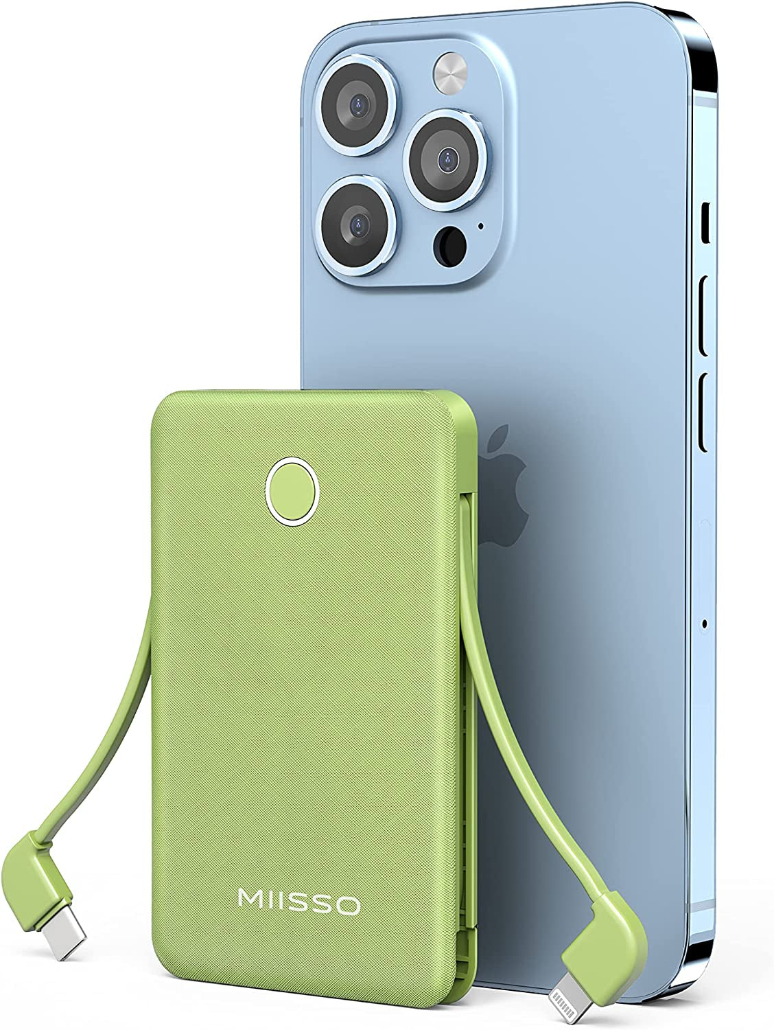 6000Mah Ultra Slim Built in Cables Power Bank, Card Size Built in USB C Cords Battery Pack Portable Charger for Phones, 3 Output External Battery Pack Compatible with Iphone, Samsung and Heated Vest  SHENZHEN APPLESSUN ELECTRONIC CO.LTD 6000mah Green  