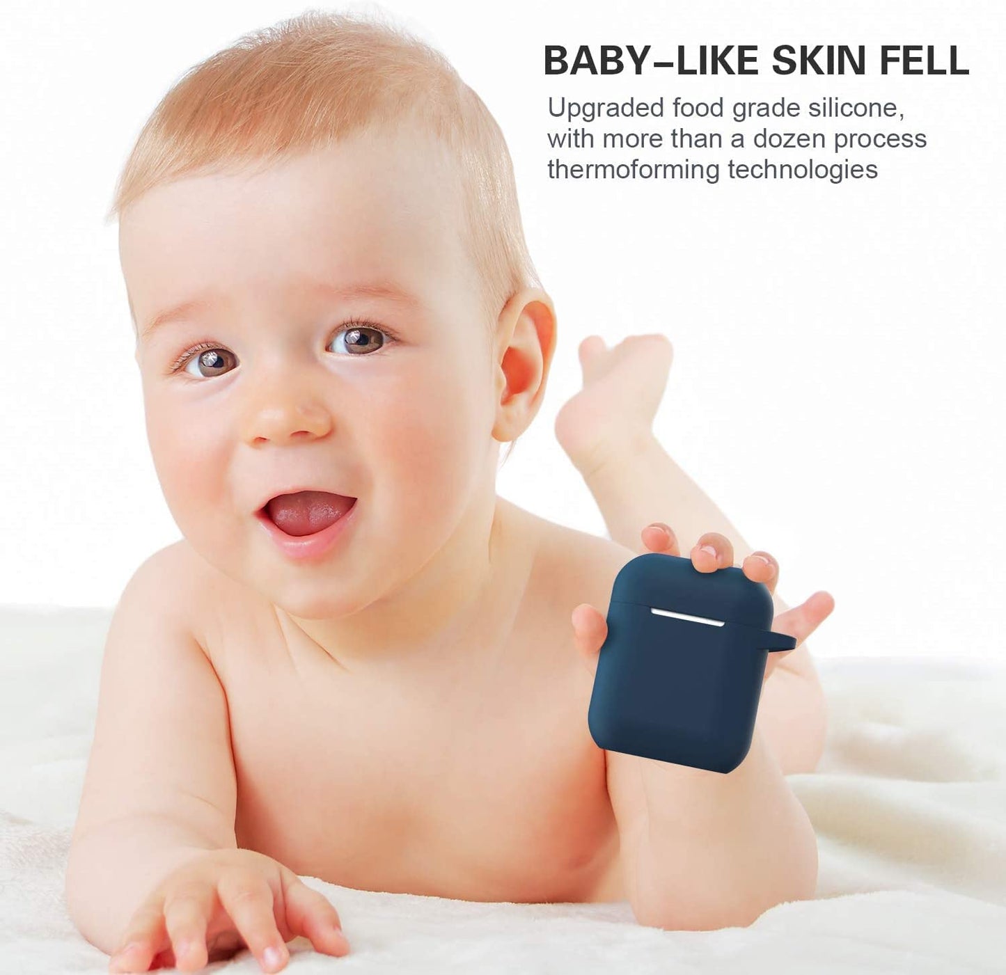 ATUAT Airpods Case Cover, Full Protective Silicone Skin Dust-Proof Designed for Apple Airpods 1St 2Nd Generation with Keychain, Front LED Visible, Midnight Blue  ATUAT   