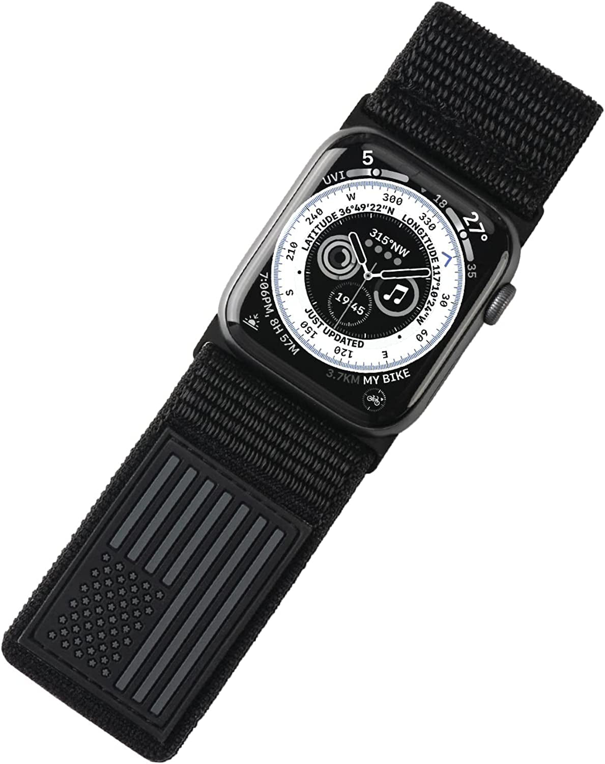 Tefeca Fortitude Series Adjustable Band for Apple Watch/Apple Watch Ultra  Tefeca Ultra Wide USA Flag Black Woven Nylon 49/45/44/42mm Extra Large 