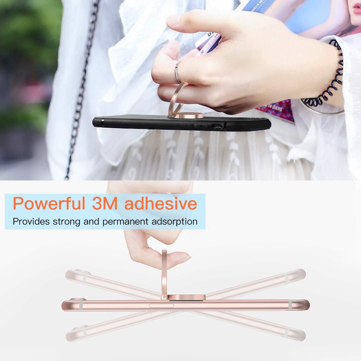 ICHECKEY Cell Phone Ring Holder Stand, 2 Pack 360° Rotation Universal Finger Ring Kickstand with Metal Phone Ring Grip for Magnetic Car Mount Compatible with All Smartphone, Ipad, Tablet, Rose Gold  ICHECKEY   