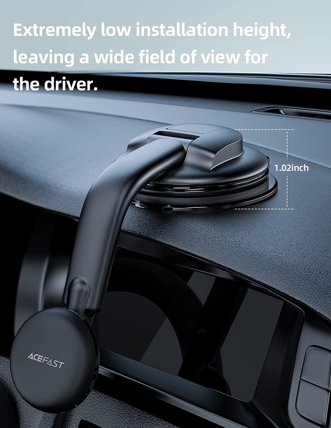 ACEFAST Magnetic Phone Car Mount, Universal Phone Car Holder Low Installation Height Built-In Four N52 Super Strong Magnets Large Sticky Base Suction Cup Dashboard Windshield Flexible Installation  ACEFAST   