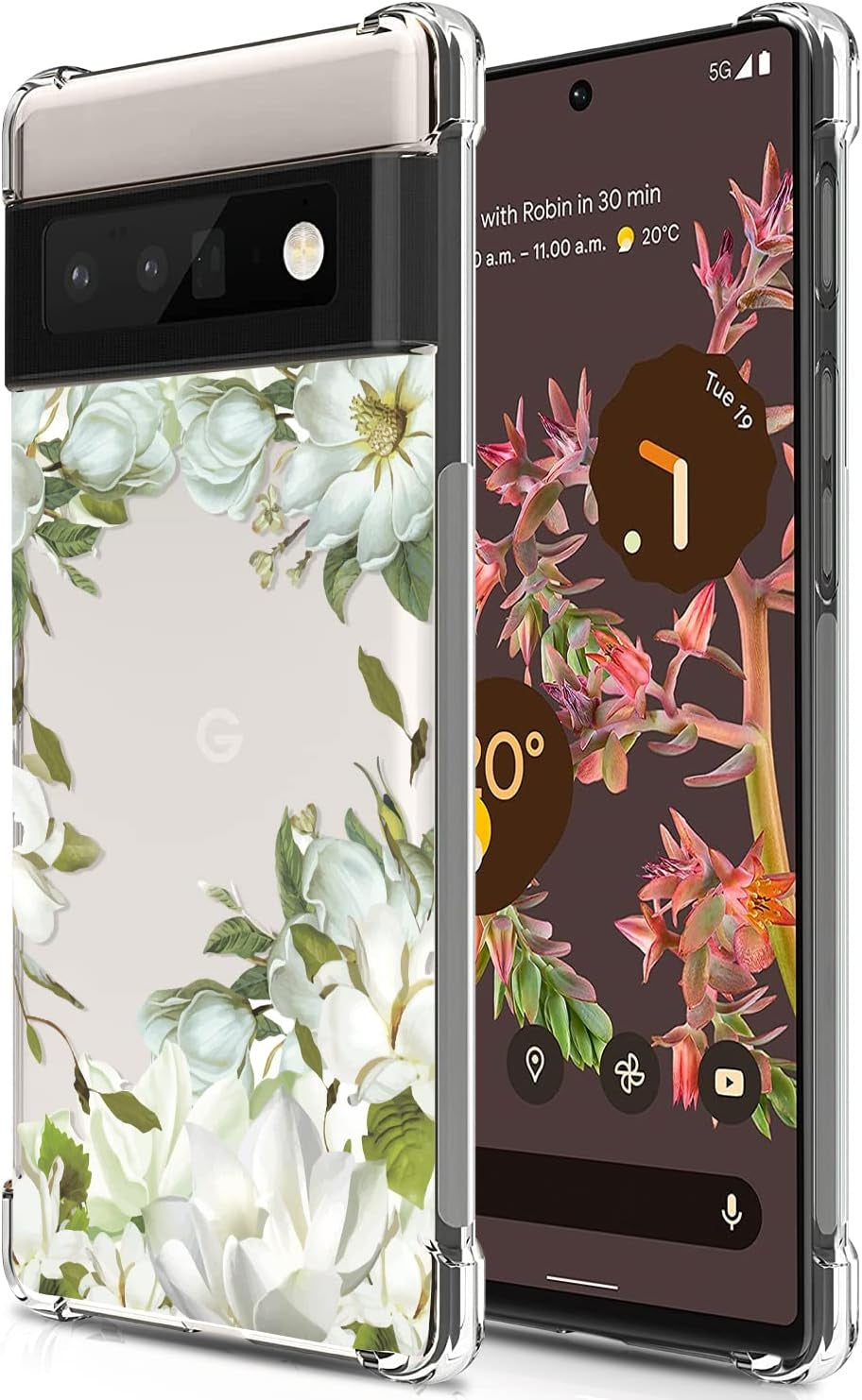 BEIMEITU for Google Pixel 6 Clear Case Kids Cute Cat Colored, Women Girls Kids Cartoon Cat Pattern Lovely Case Cover, Shockproof Protect Girly Phone Case for Google Pixel 6 6.4"  BEIMEITU White Flower For Pixel 6 Pro 