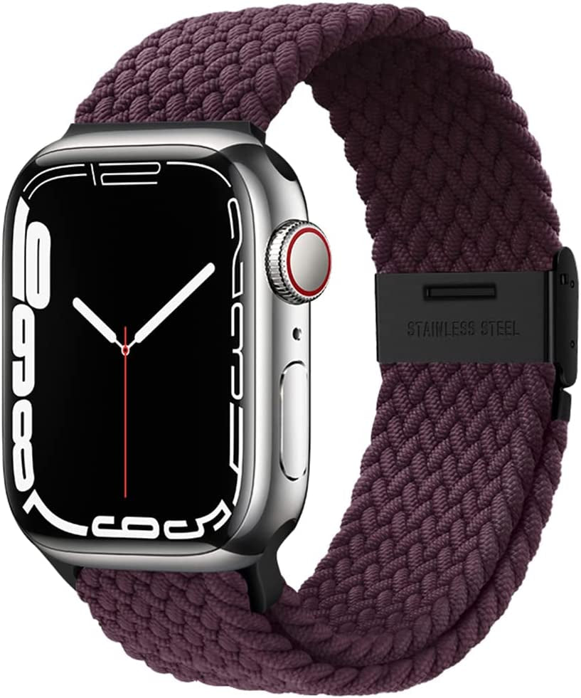 Qimela Compatible with Apple Watch Band 49Mm 45Mm 44Mm 42Mm,Stretchy Sport Solo Loop Strap with Adjustable Buckle,Elastic Nylon Braided Wristband for Iwatch Series 8 7 6 SE 5 4 3 2 1 Ultra,Women Men  FS-TECH Dark Cherry 38mm/40mm/41mm 