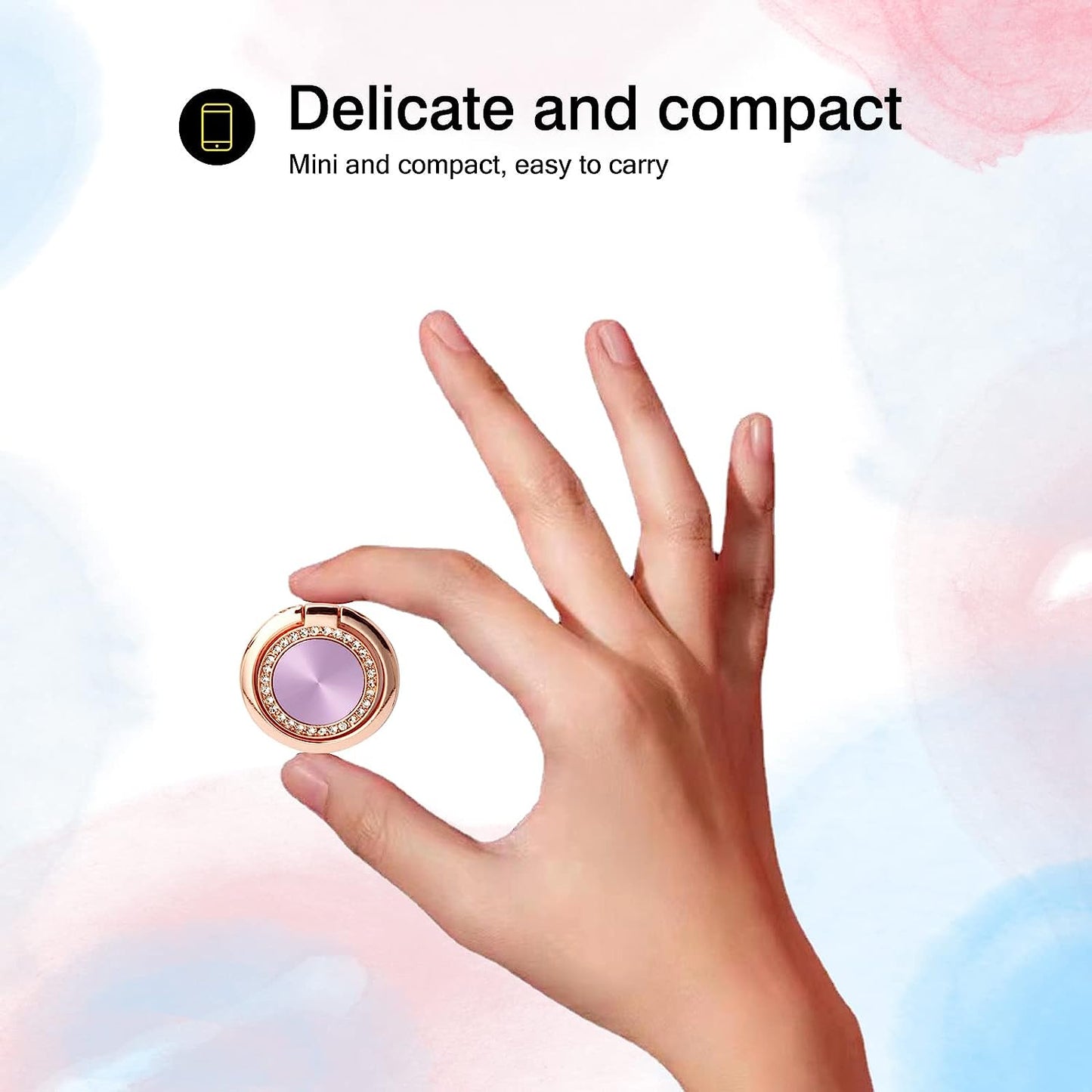 [2 Pack] Concentric Circular Texture Diamond Setting Cell Phone Ring Holder Stand, 360 Degree Rotation and 180 Degreeadjustable Finger Ring Kickstand with Polished Metal Phone Grip (Light Purple)  Wansurs   