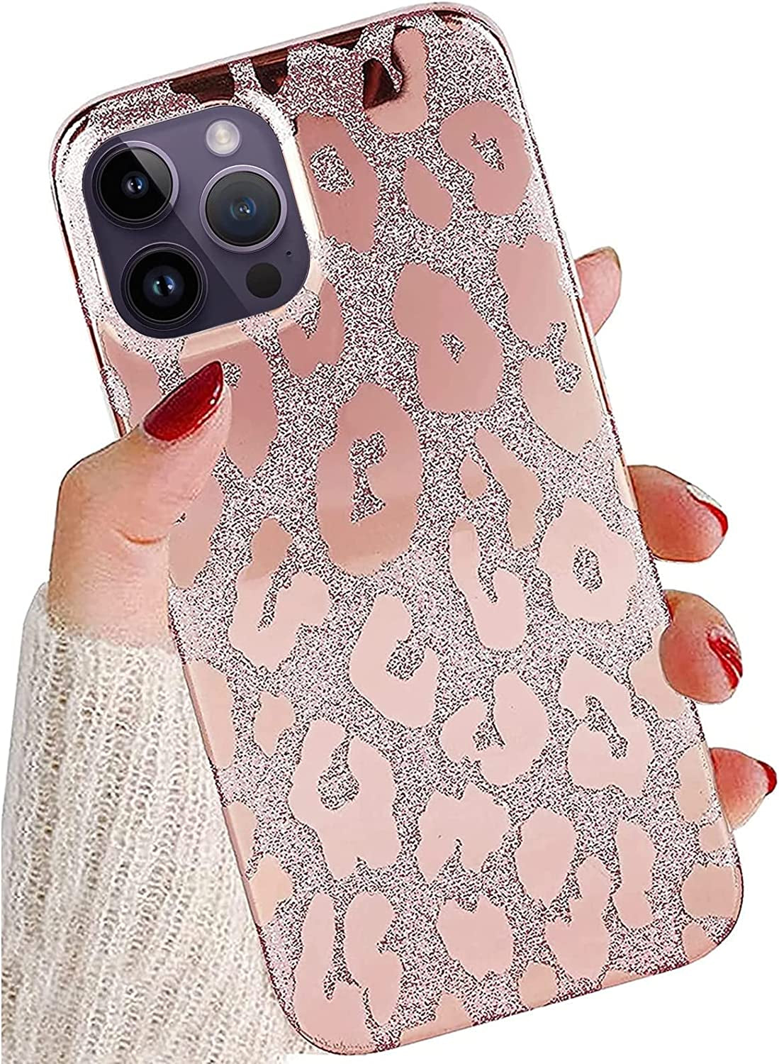 J.West Iphone 14 Pro Case, Luxury Sparkle Translucent Macaron Color, Clear Opal Pearly, Soft TPU Protective Cover  J.west Shiny Rose Gold  