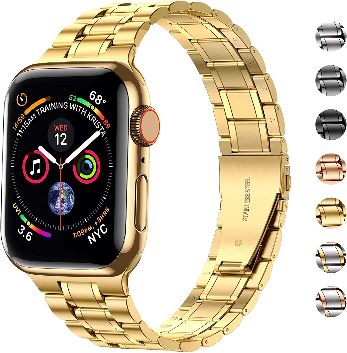 Miohhr Solid Stainless Steel Band Compatible with Apple Watch 49Mm 45Mm 44Mm 42Mm 41Mm 40Mm 38Mm, Metal Strap for Iwatch Series Ultra 8 7 6 5 4 3 2 1 SE Women and Men  MioHHR   