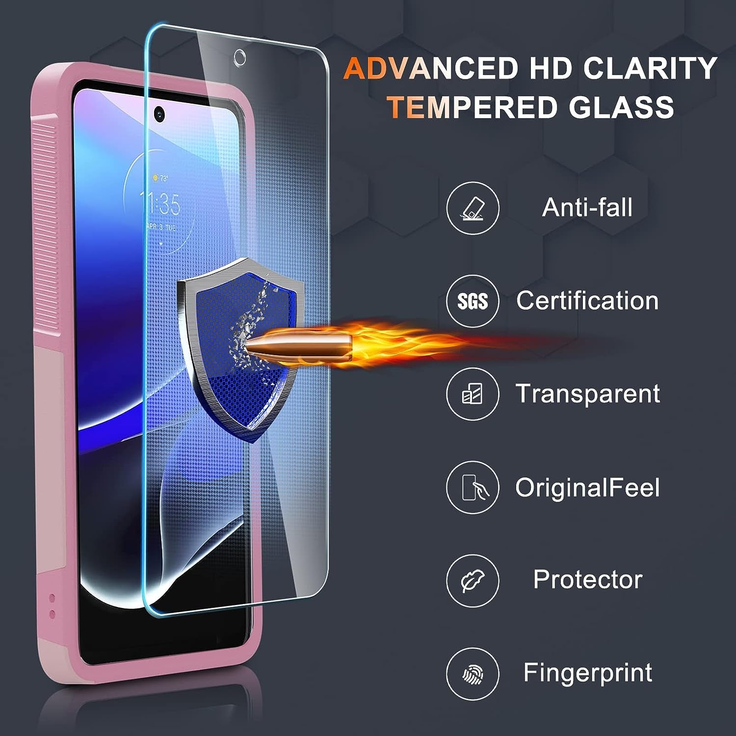 Motorola Moto G Stylus 5G 2022 Case with Tempered Glass Screen Protector,Heavy Duty Rugged Shockproof Full Body Protective Phone Cover,Cute Pink  RMOCR   
