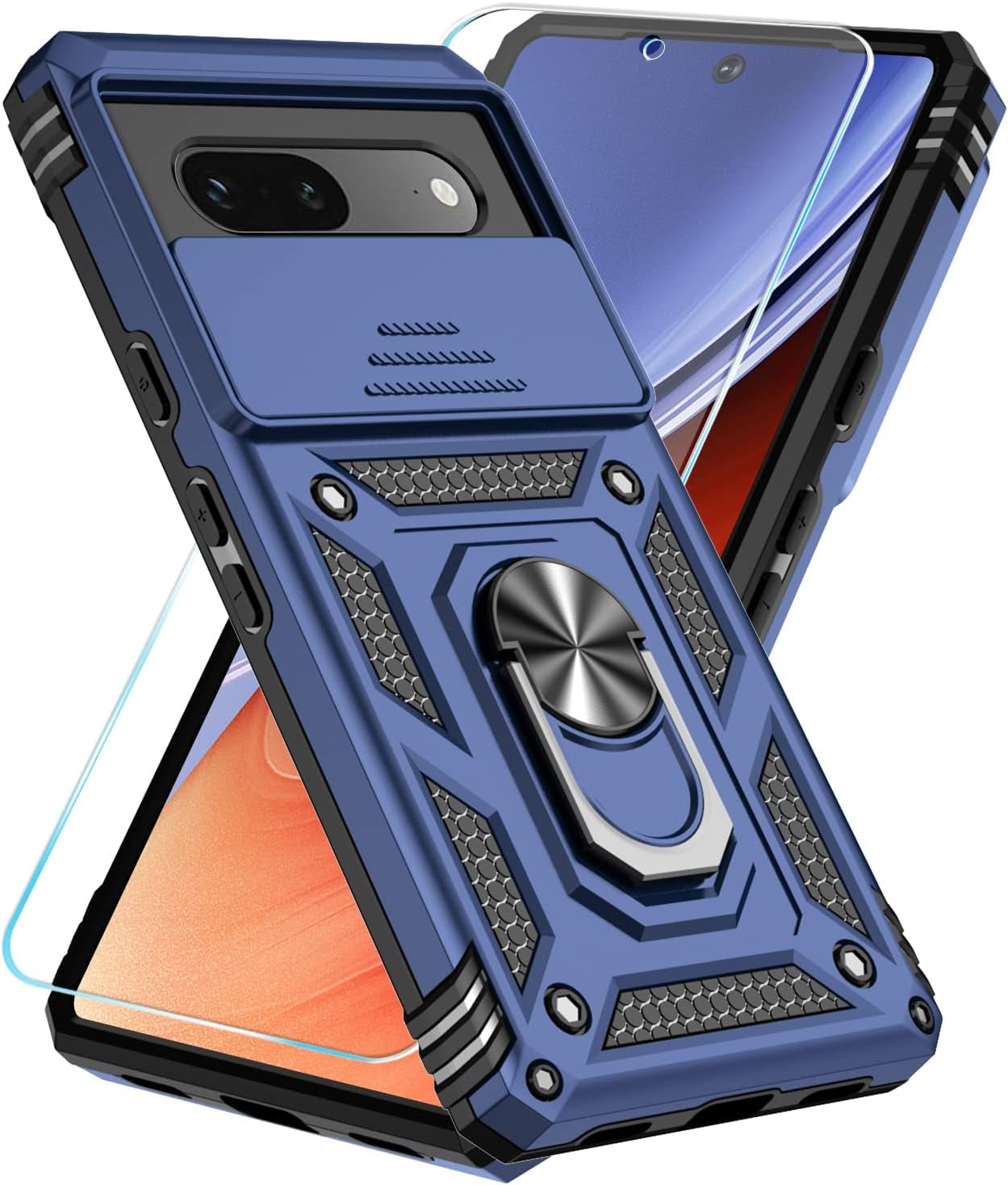 Sunstory for Google Pixel 7A Case with Tempered Glass Screen Protector & Slide Camera Cover & Kickstand, [Not for Pixel 7/7 Pro Phone], Google 7A Case [Military Grade] Case for Pixel 7A (Red)  SunStory Blue  