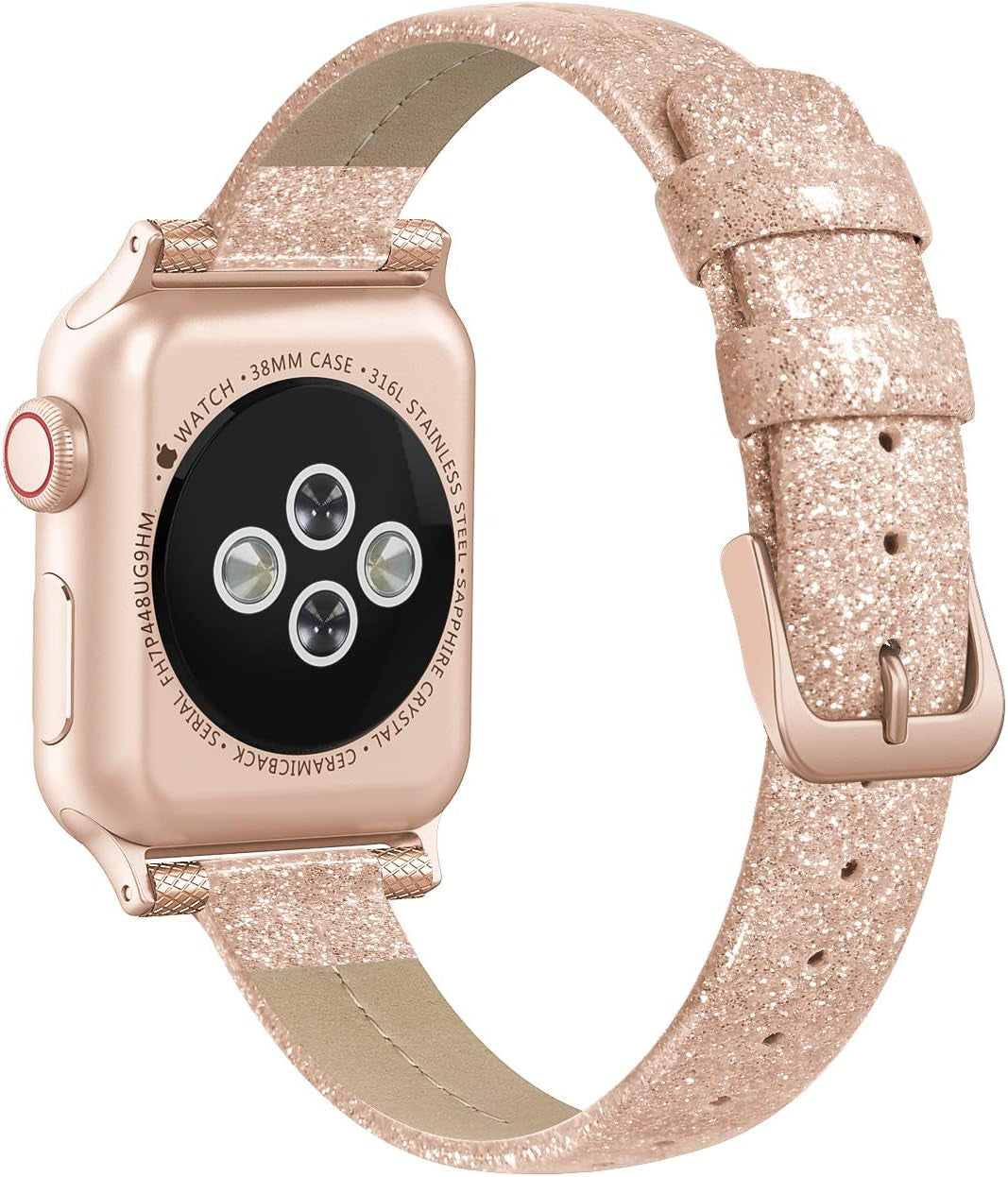 Yutior Leather Bands Compatible for Watch 38Mm 40Mm 41Mm, Slim Wristband for Watch Iwatch Bands 38Mm Series SE 7 6 5 4 3 2 1 Women Bling Rose Gold Leather, Ladies Girls Beaded Thin Strap Bracelet  Yutior   