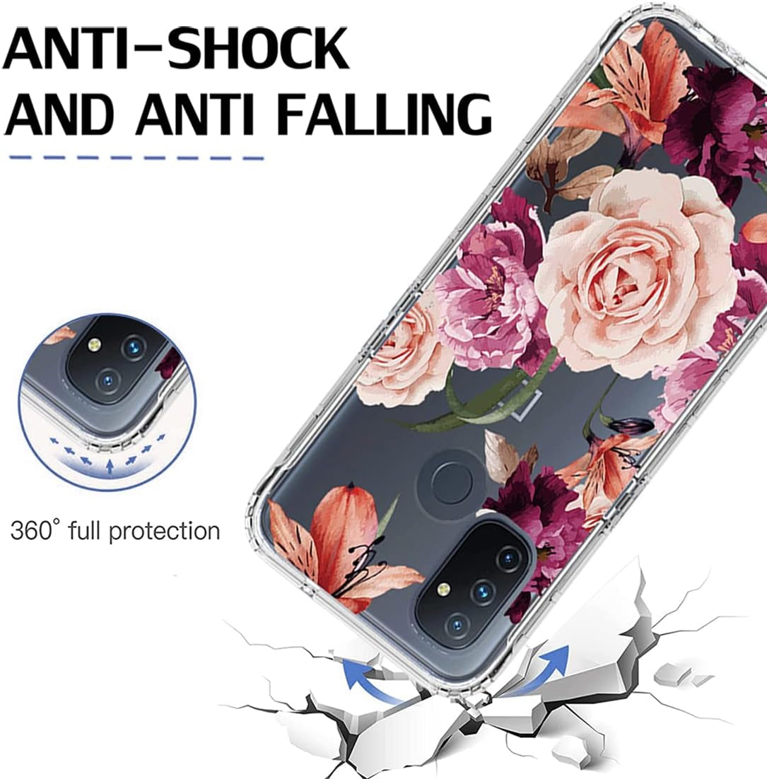 Bohefo Case for Oneplus Nord N100 Case, BE2013 Case with Tempered Glass Screen Protector, Full Body Cute Floral Bumper Shockproof Protective Phone Case Cover for Oneplus Nord N100 (Purple Flower)  Bohefo   