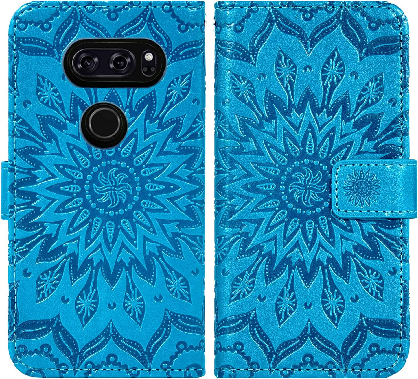 Phone Case for LG V35 Thinq V30 plus Wallet with Tempered Glass Screen Protector and Leather Flip Cover Card Holder Stand Cell Accessories LGV30 LGV35 LG30 LG35 V 30 35 V30+ V30S H931 Women Men Blue  Asuwish   