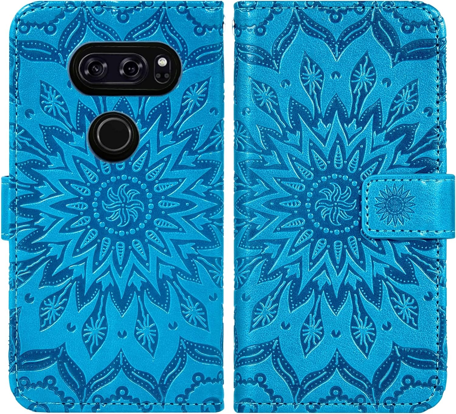 Phone Case for LG V35 Thinq V30 plus Wallet with Tempered Glass Screen Protector and Leather Flip Cover Card Holder Stand Cell Accessories LGV30 LGV35 LG30 LG35 V 30 35 V30+ V30S H931 Women Men Blue  Asuwish   