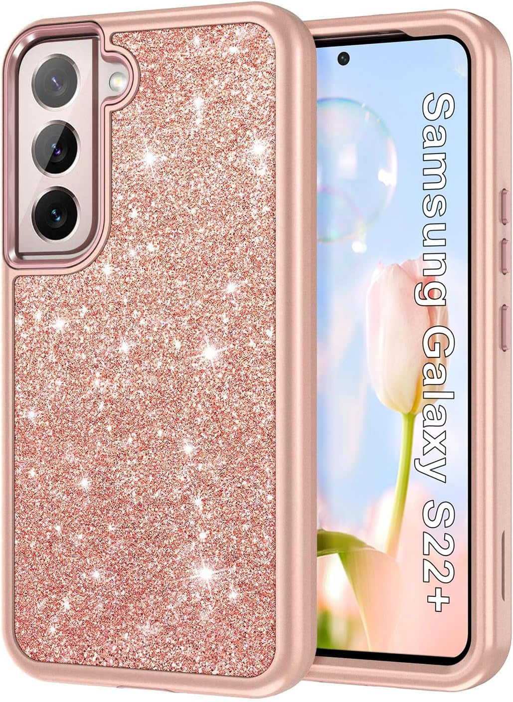 Btscase for Samsung Galaxy S22+/S22 plus 5G Case, Marble Pattern 3 in 1 Heavy Duty Shockproof Full Body Rugged Hard Pc+Soft Silicone Drop Protective Women Girl Covers for S22+/S22 Plus, Blue Gray  Btscase Rose Gold Glitter  