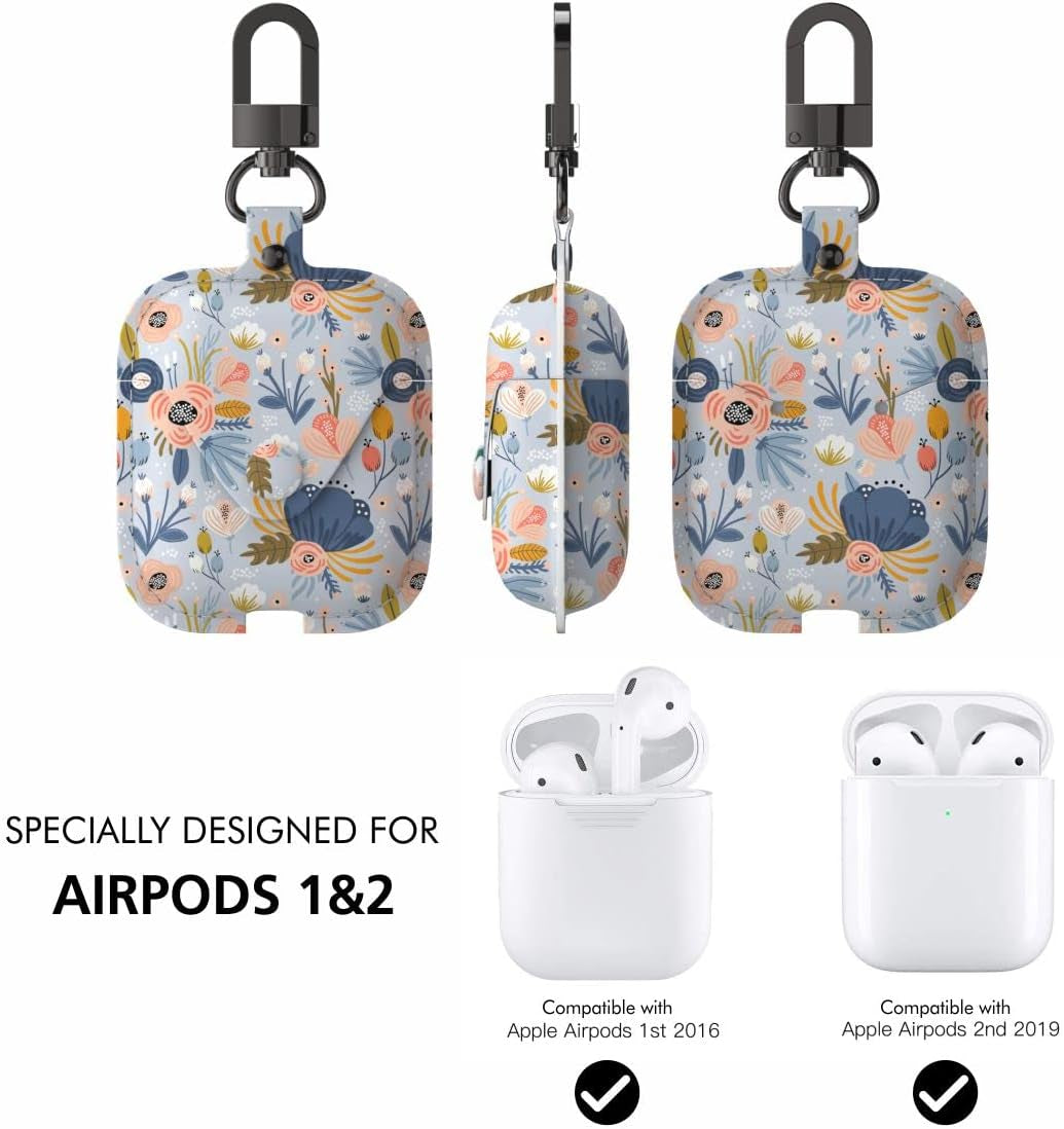 Wenew Leather Case for Airpods 1 & 2, Airpods 2 Case with Snap Closure Airpods Leathe Case for Women with Clip (Blue)  wenew   