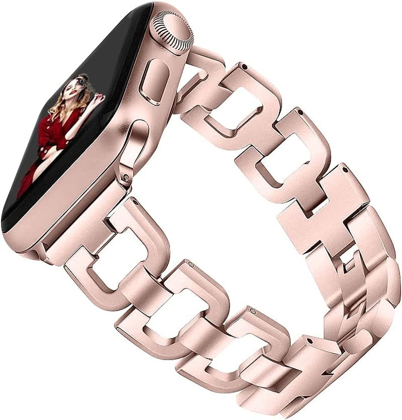 OULUCCI Bands Compatible Apple Watch Band 42Mm 44Mm 45Mm Ultra 49Mm Iwatch Series8 7 6 SE 5 4 3 2 1,Stainless Steel Metal Wristband Strap Women Men Silver (No Tool Needed)  OULUCCI Rose Gold 38MM 40MM 41MM 