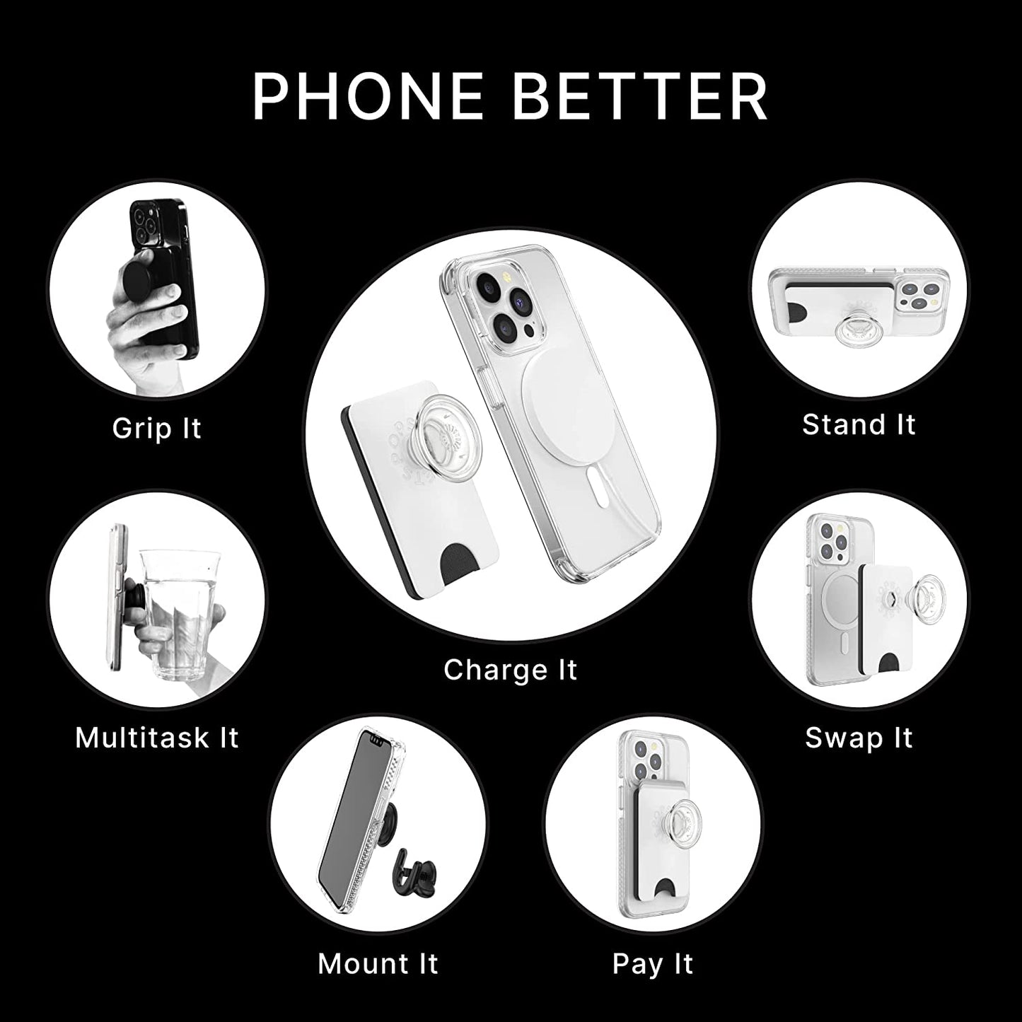 Popsockets Phone Wallet with Expanding Grip, Phone Card Holder, Wireless Charging Compatible, Wallet for Magsafe - White Clear  PopSockets   