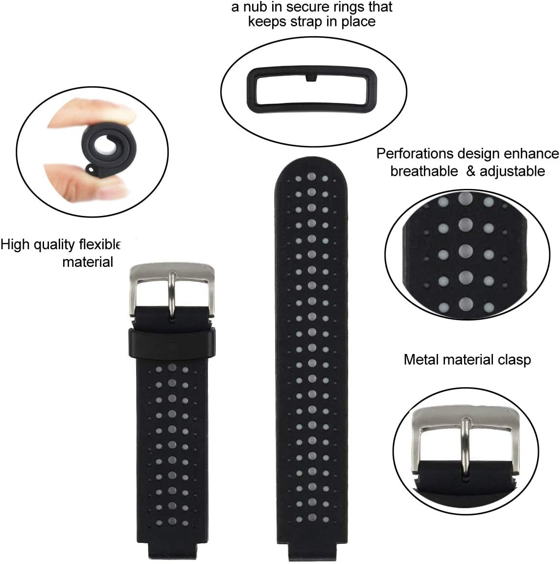 Replacement for Garmin Forerunner 235 / Garmin Approach S20 S5 S6 Watch Band Accessory, Adjustable Silicone Solid&Pattern Strap Wristband for Forerunner 220/230/620/630/735Xt/235Lite…  kiugi   