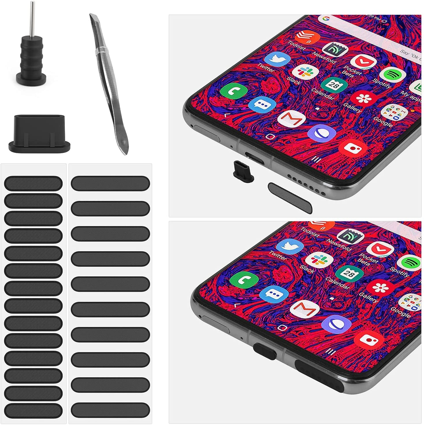 2 in 1 Iphone anti Dust Plug Kit,Anti Dust Plug X 5, Speaker Mesh anti Dust Proof Adhesive Sticker X 2,Dustproof Kit for Iphone 14 13 12,12 Pro,12 Mini 11,11 Pro Max,11 Pro,X,Xs Max,Xr,8,8Plus,7 Plus  CASEDAO For USB C Port  