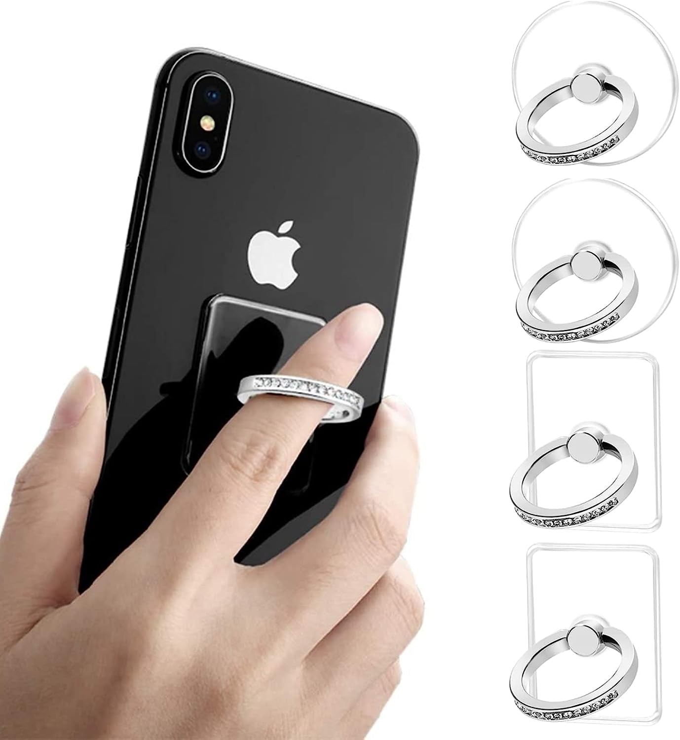 Bling Transparent Phone Ring, 4 Pack Clear Crystal Iphone Ring Holder Grip, Phone Rings for Back of Phone (A6)  threestore   