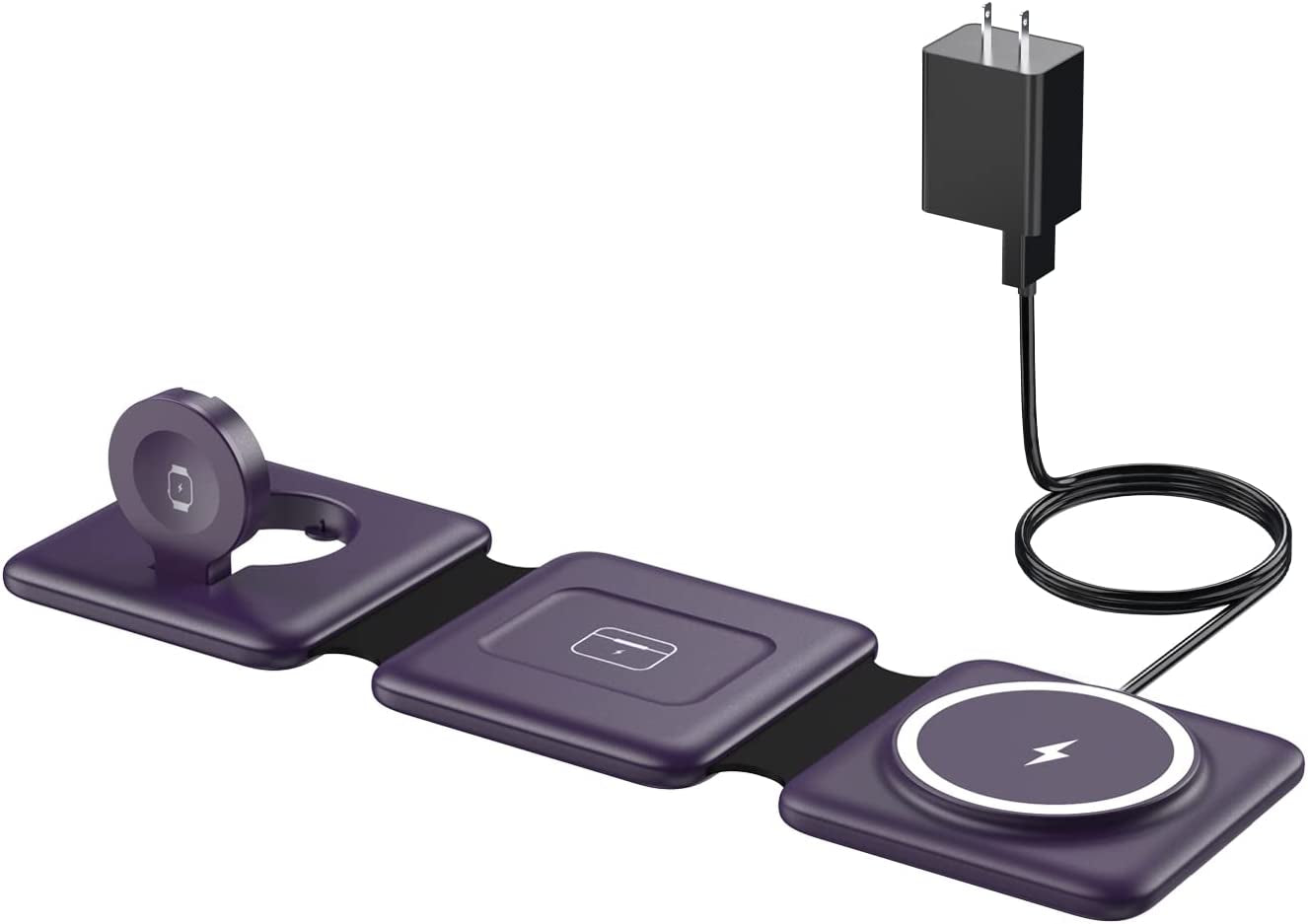 Charging Station for Apple Multiple Devices - 3 in 1 Foldable Magnetic Wireless Charger Dock - Travel Charging Pad for Iphone 14 13 12 Pro Max plus Watch & Airpods  ShenzhenShi Weizhichuang Technology Co., Ltd Purple  