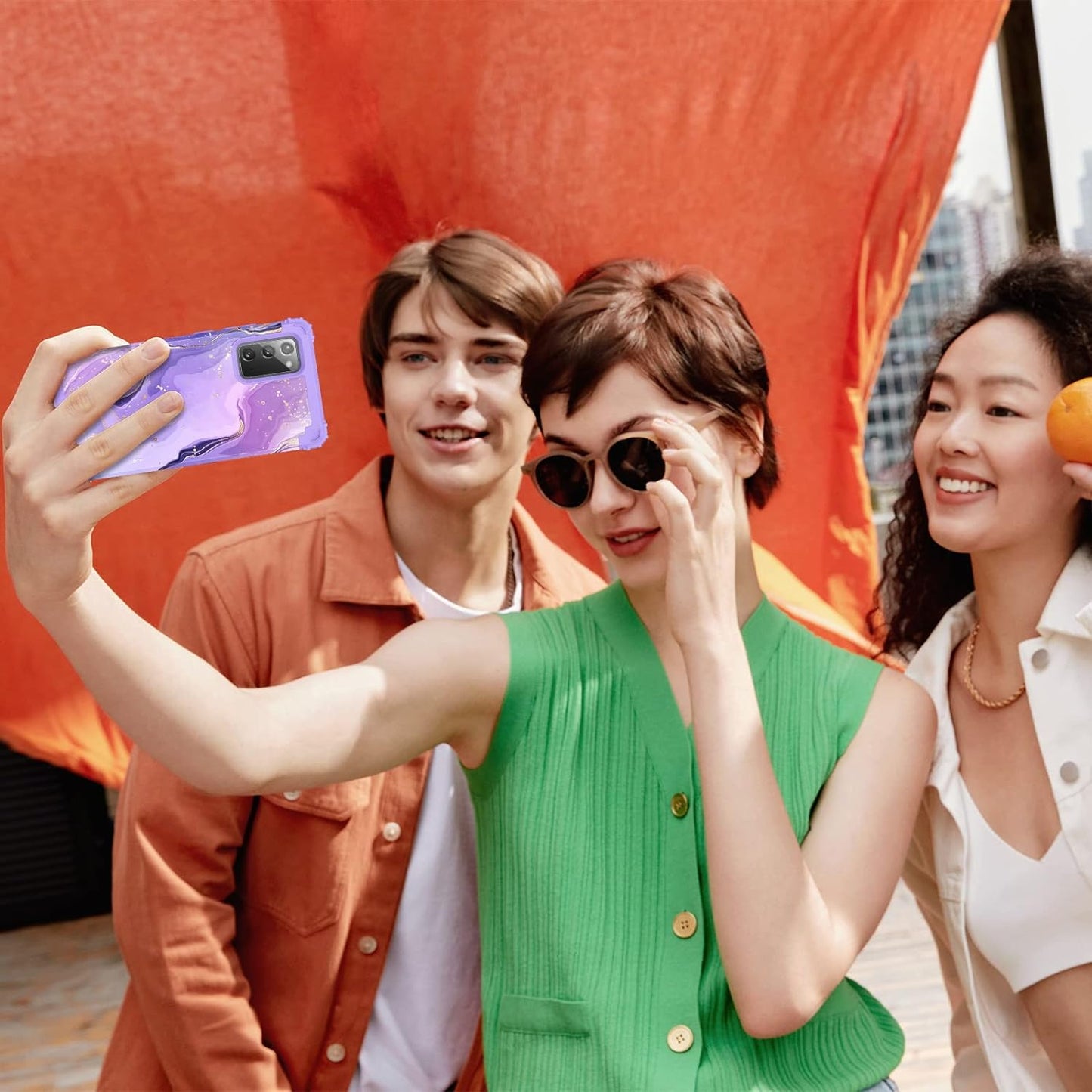 DUEDUE for Samsung Galaxy Note 20 Case, Marble Pattern Heavy Duty Rugged Shockproof Drop Protection 3 in 1 Hybrid Hard PC Cover Soft Silicone Bumper Phone Case for Samsung Note 20, Purple/Marble  DUEDUE   