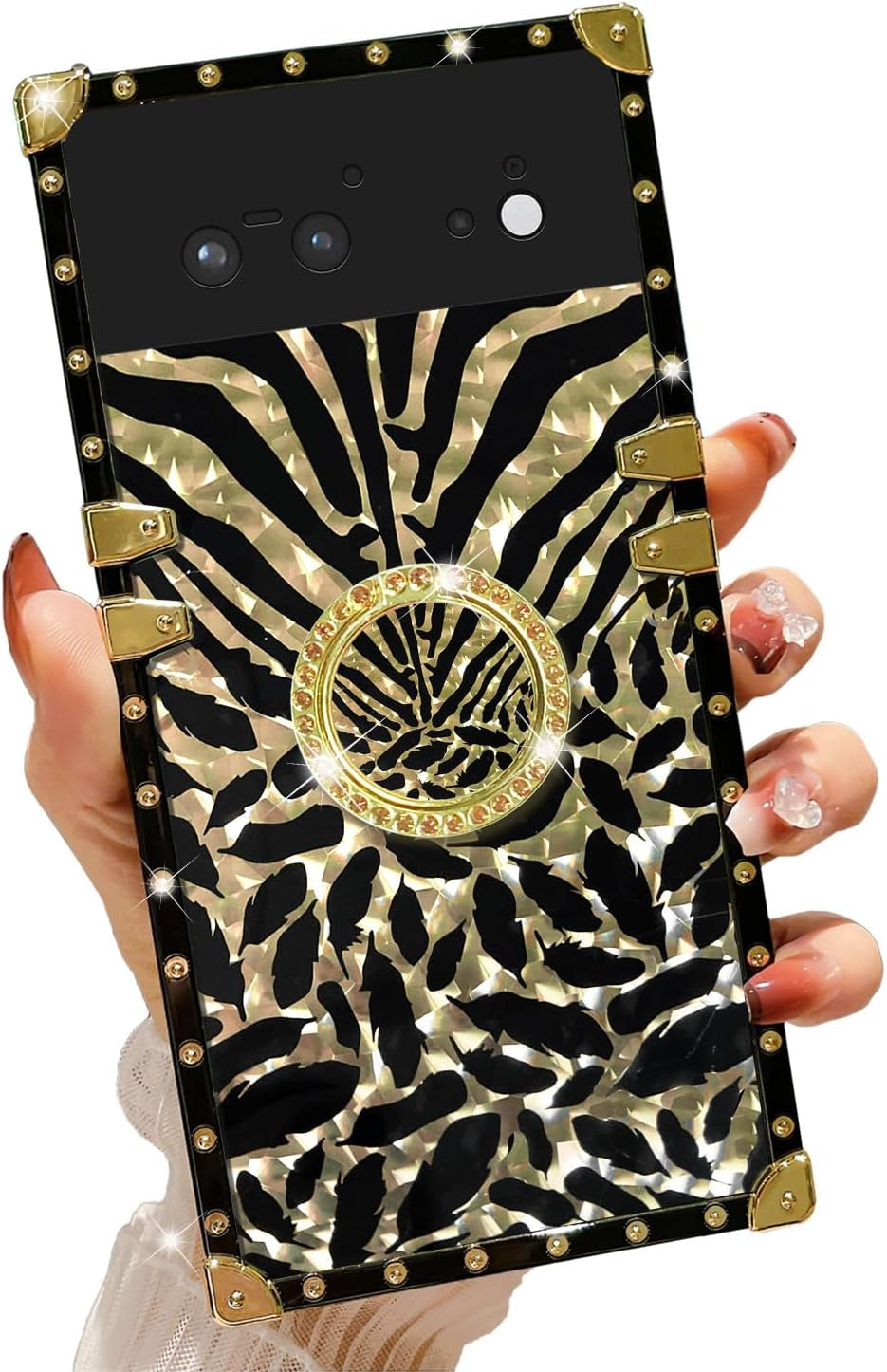 Designed for Google Pixel 6 Phone Case Luxury Square Case Drop Shockproof Protection Cover Elegant Cute Shining Retro Golden Glitter Leopard Cheetah Case for Google Pixel 6 - Leopard  Easyscen   