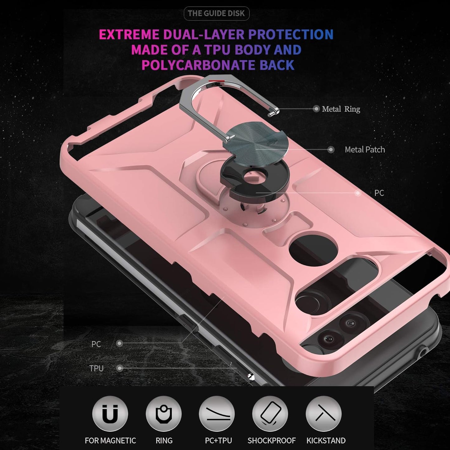 Ymhxcy Compatible for LG G8/G8 Thinq Case with HD Screen Protector,360 Degree Rotating Ring Kickstand Holder Dual Layers of Shockproof Phone Case for LG G8-ZS Rose Gold  YmhxcY   