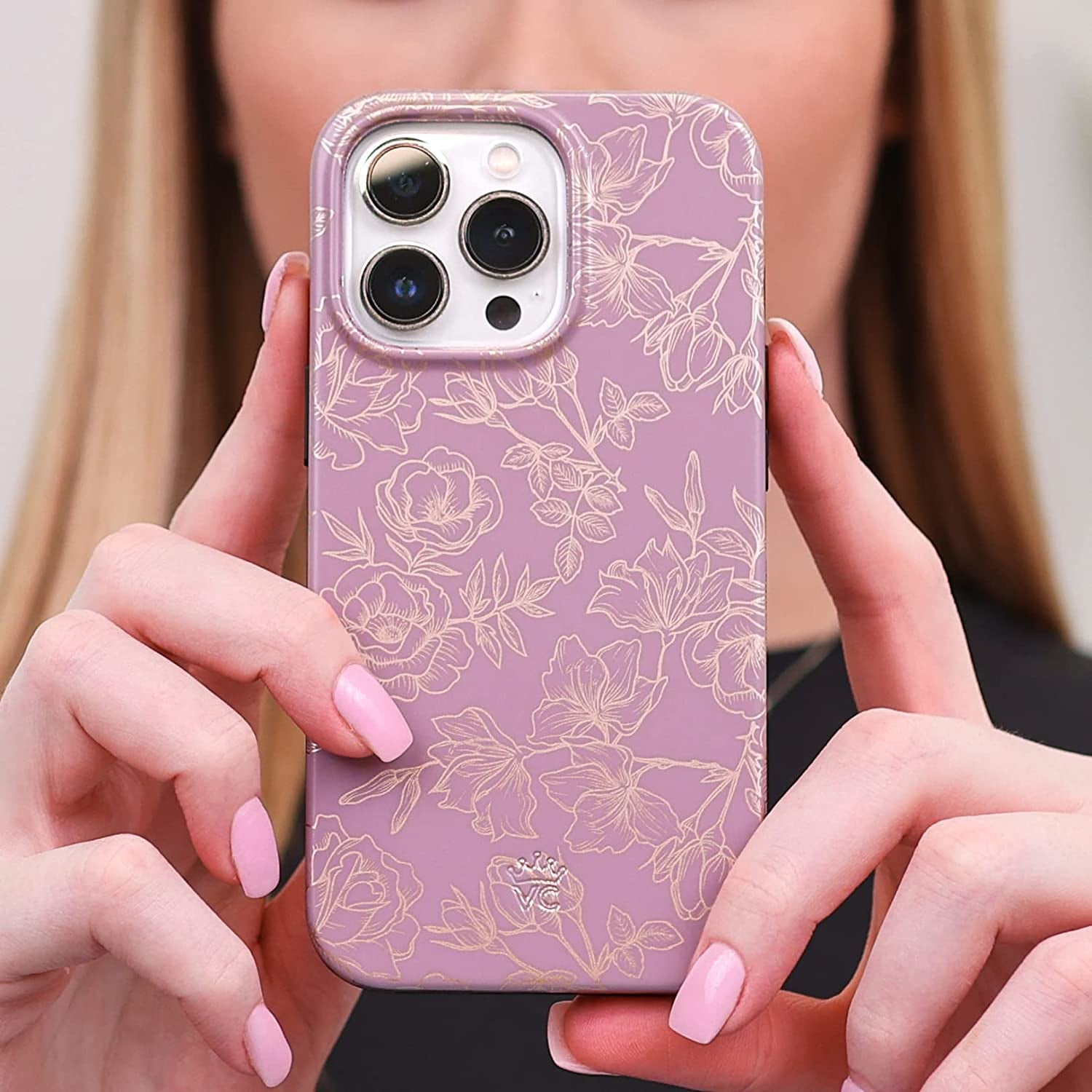Velvet Caviar Designed for Iphone 14 Case Floral [10Ft Drop Tested] Compatible with Magsafe - Protective Microfiber Lining (Purple, Rose Gold)  Velvet Caviar   