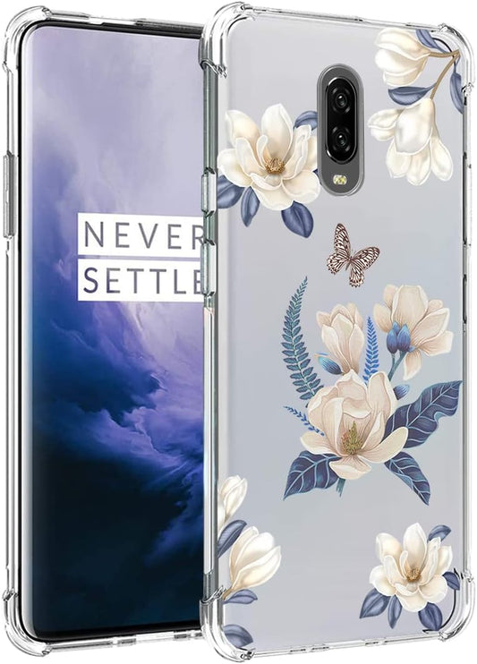 Vokuha for Oneplus 7 Gm1901/Oneplus 6T A6010 Case for Girls Women, Cute Clear Slim Shockproof Pattern Soft Flexible TPU Rubber Back Phone Protective Cover Cases for Oneplus 6T (White Flower)  Vokuha   