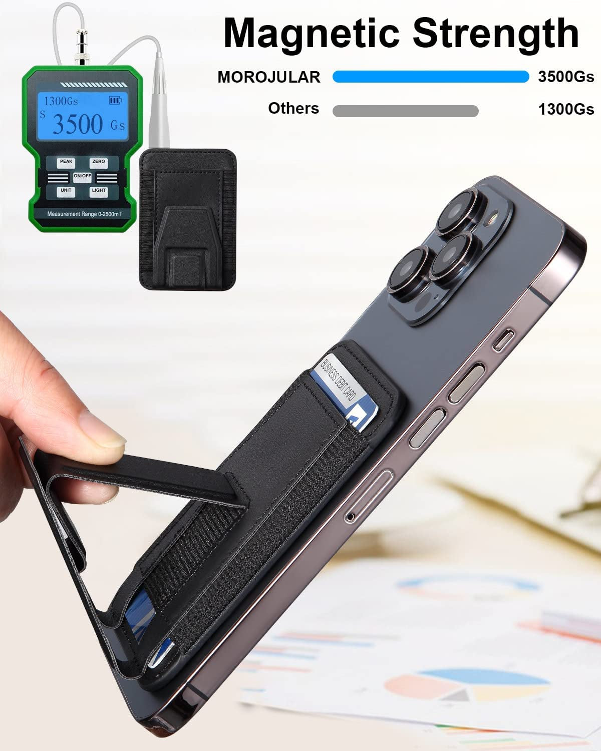 Morojular Magnetic Leather Phone Wallet Stand, Credit Card Holder Wallet with Magsafe for Iphone 14/14 Plus/14 Pro/14 Pro Max and 13/12 Series Magsafe Wallet, Hold up to 7 Cards, Black  Morojular   