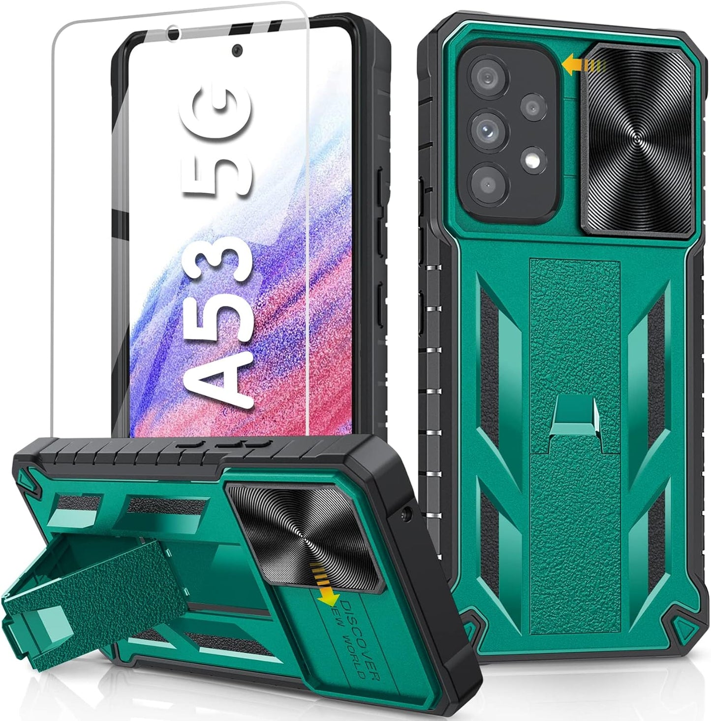 Soios for Samsung Galaxy A53 5G Case: Military Grade Drop Proof Protection Cover with Kickstand | Matte Textured Rugged Shockproof TPU | Protective Cell Phone Case for Galaxy A53 5G Phone  SOiOS Pine Green  