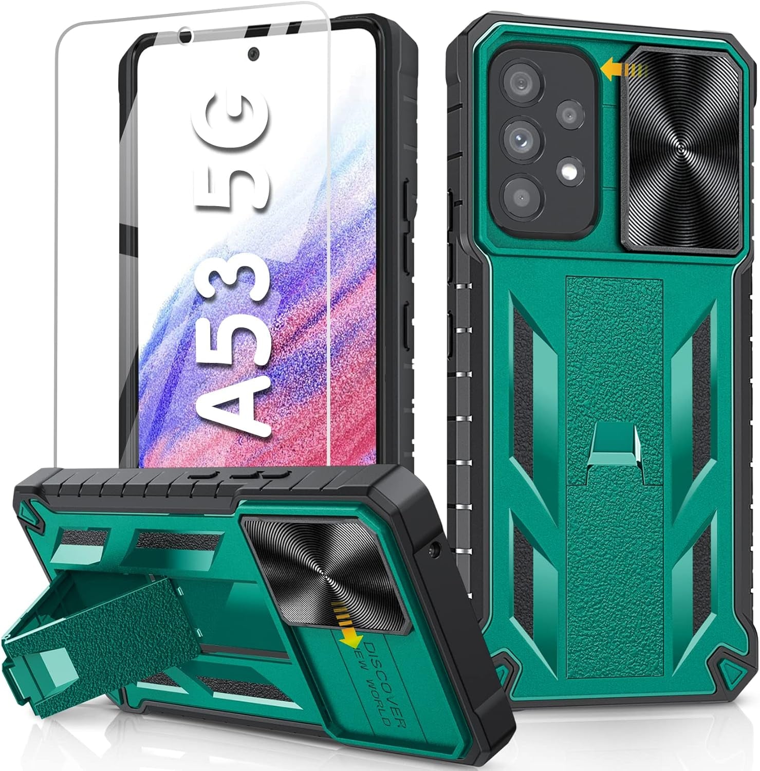 Soios for Samsung Galaxy A53 5G Case: Military Grade Drop Proof Protection Cover with Kickstand | Matte Textured Rugged Shockproof TPU | Protective Cell Phone Case for Galaxy A53 5G Phone  SOiOS Pine Green  
