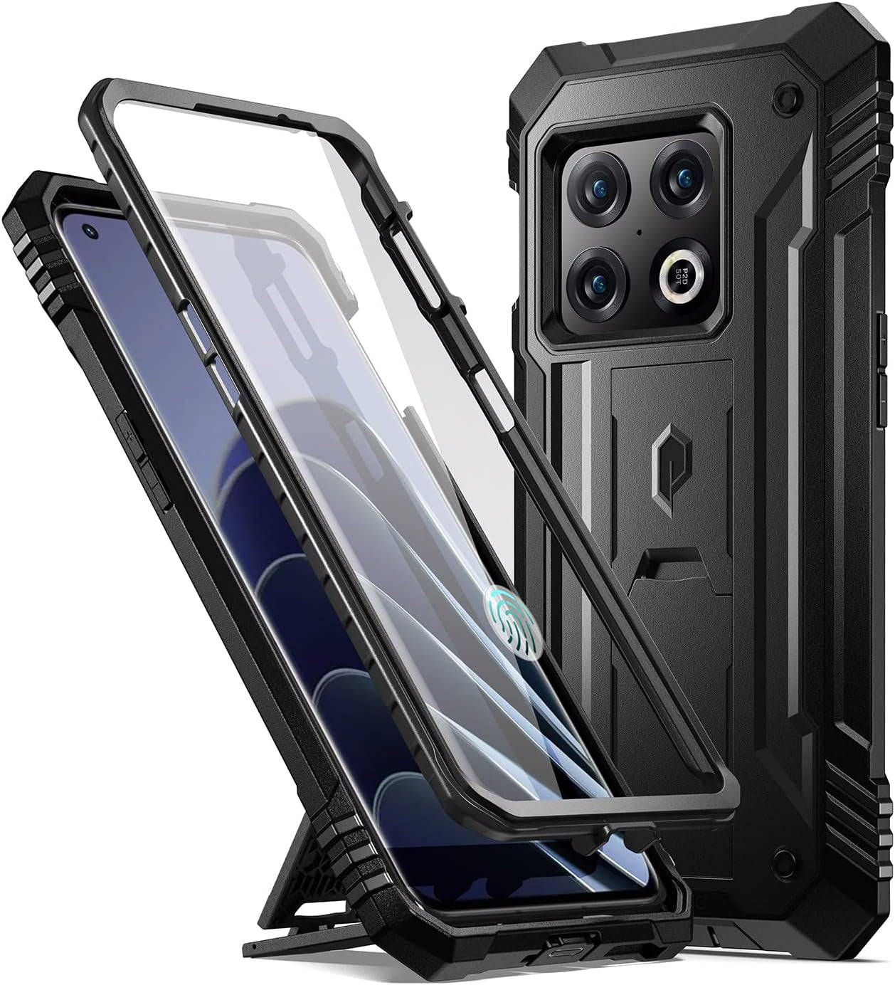 Poetic Revolution Case for Oneplus 10 Pro 5G, Built-In Screen Protector Work with Fingerprint ID, Full Body Rugged Shockproof Protective Cover Case with Kickstand, Black  Poetic   